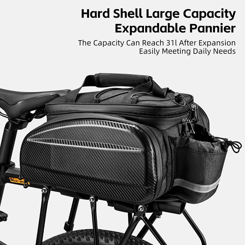General Bicycle Rear Bag Hard Shell Expandable Bike Pannier Rack Pack Bag