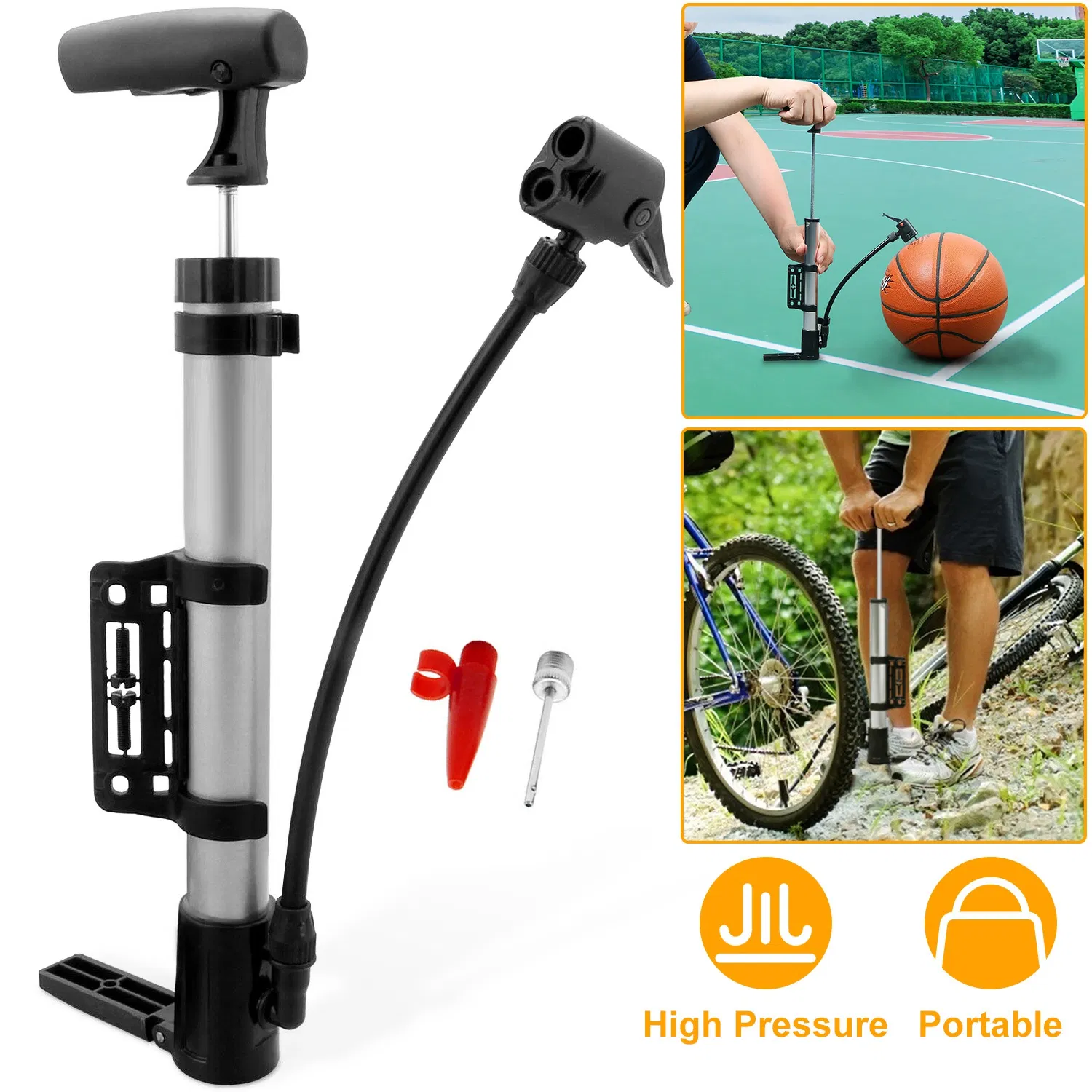 Mini Bike Pump Portable Bicycle Tire Inflator Ball Air Pump w/ Mount Frame For Mountain…