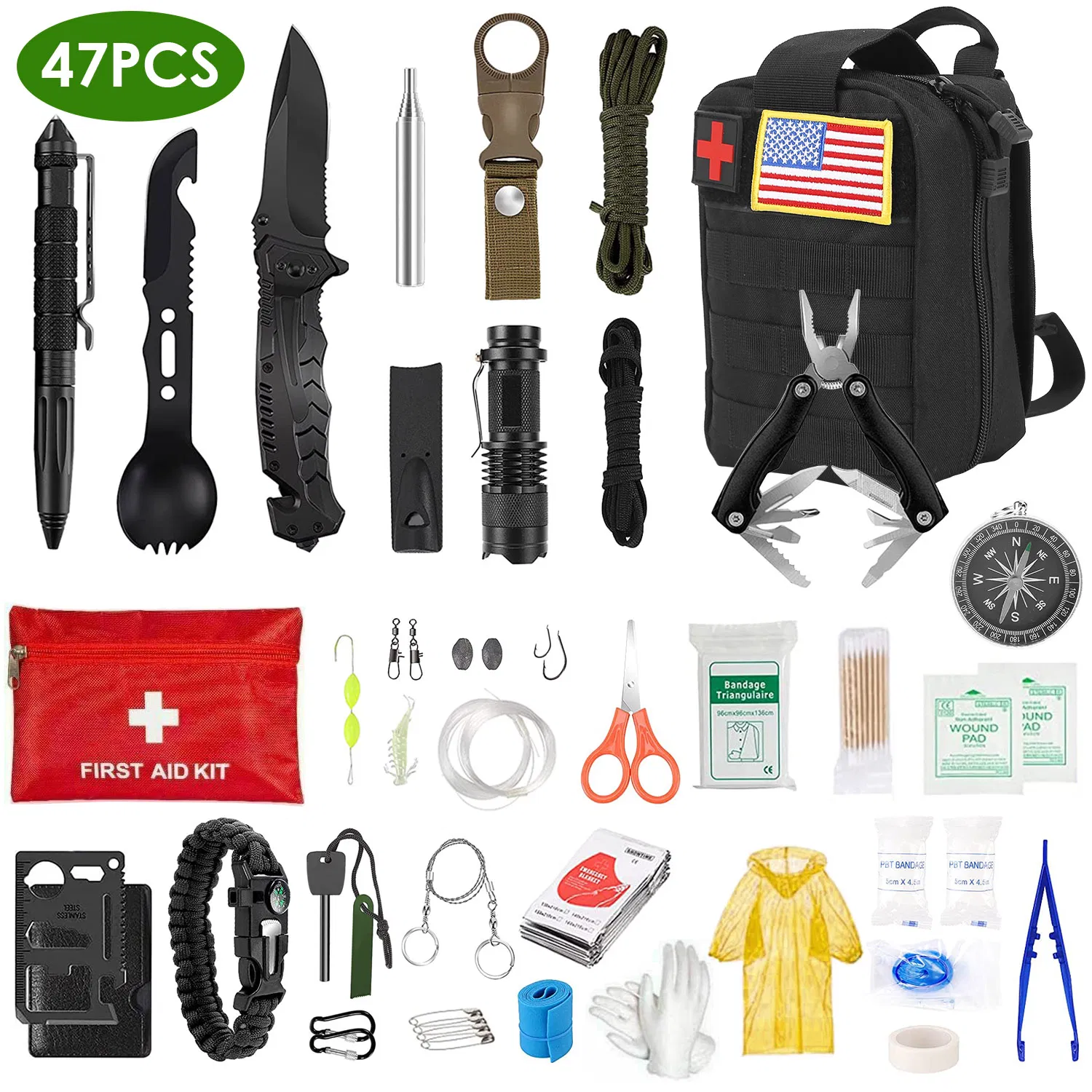 47-Pack Emergency Survival Kit Survival EDC Gear Equipment Tool First Aid Supplies Kit…