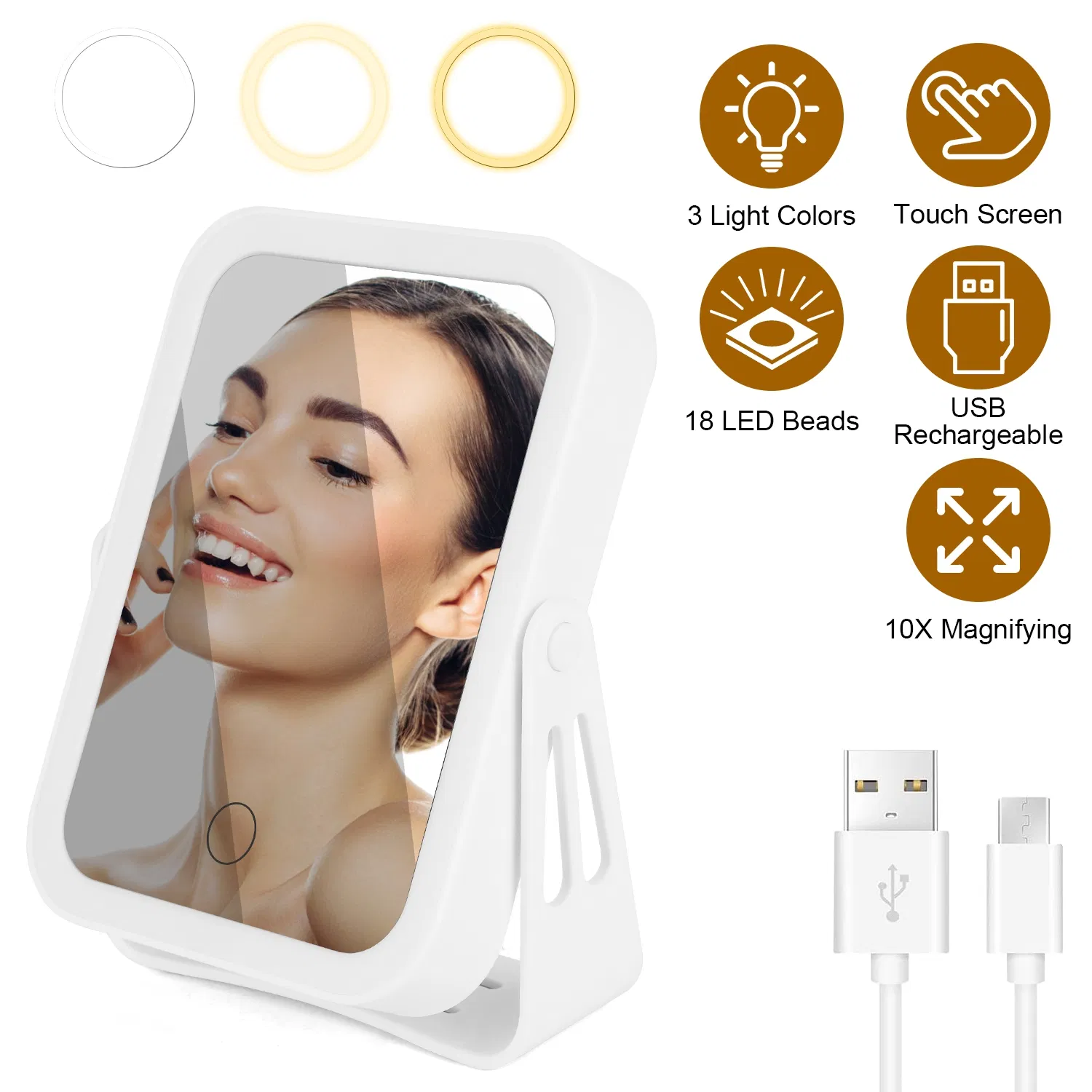 10X Magnifying LED Travel Makeup Mirror, 3 Light Modes Double-Sided Mirror with Smart…