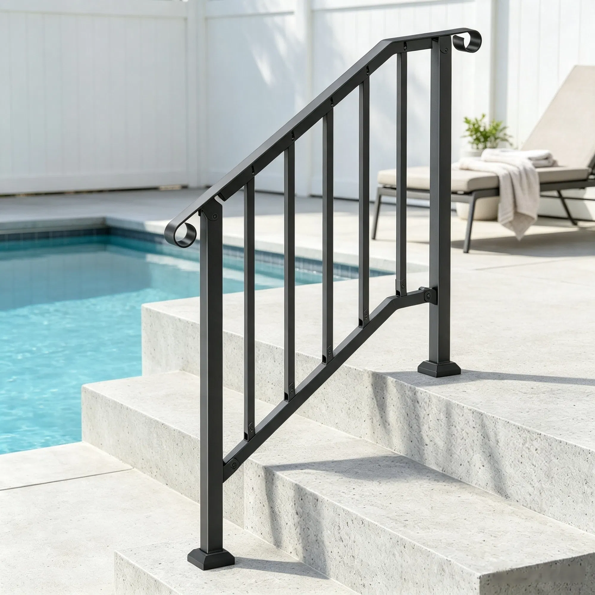 2-3 Step Outdoor Stair Handrail Kit, Black Retro Arch Carbon Steel Railing with…