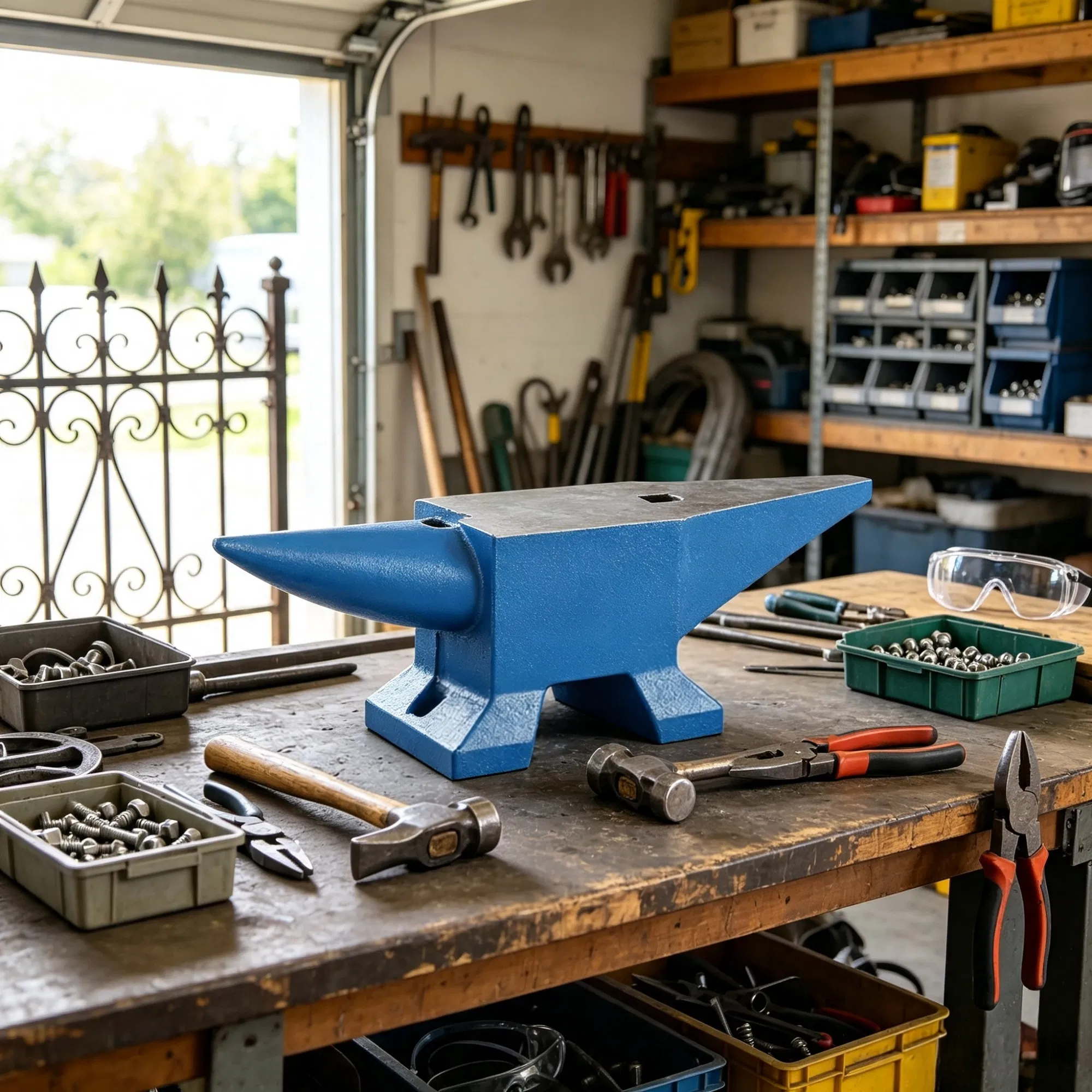 44 lbs Single Horn Steel Anvil with Round & Square Holes, Rugged Blacksmith Forge Tool…