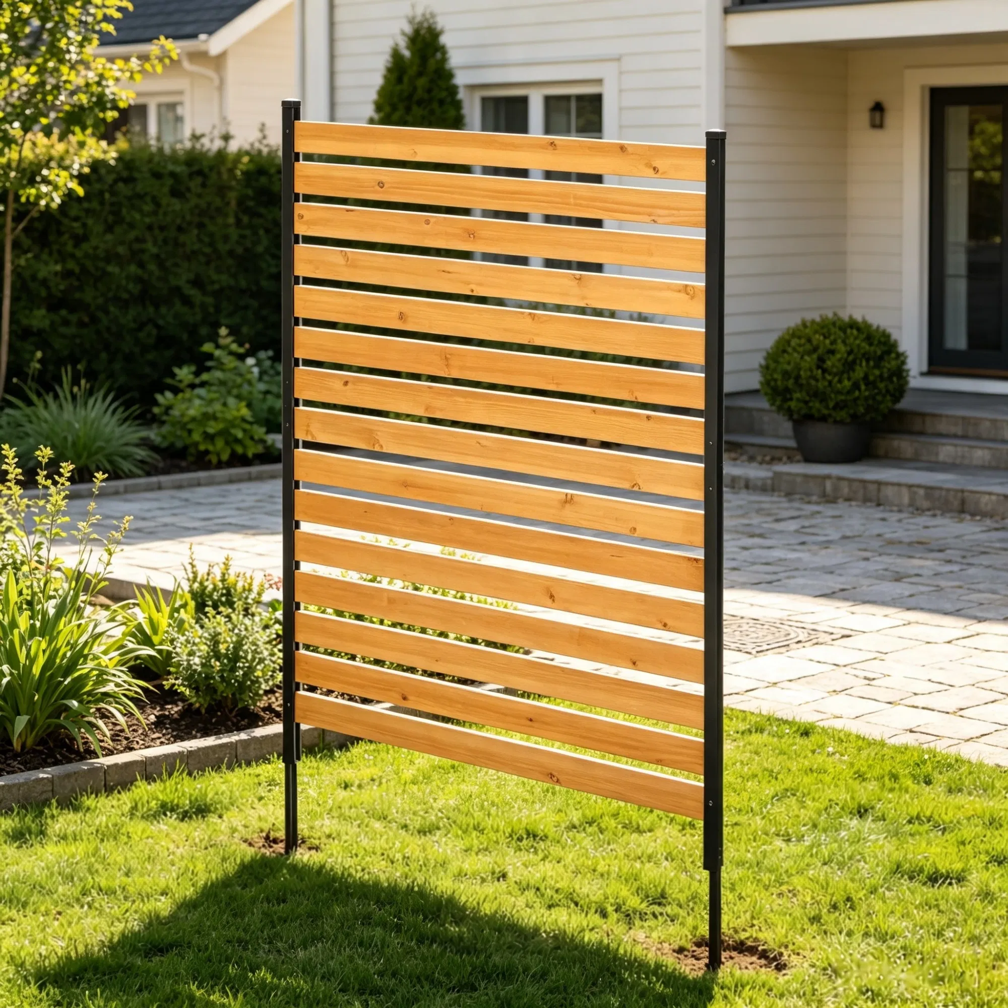 39" W x 61" L Wood Privacy Fence Panel, AC & Pool Equipment Screen with Metal Stakes…