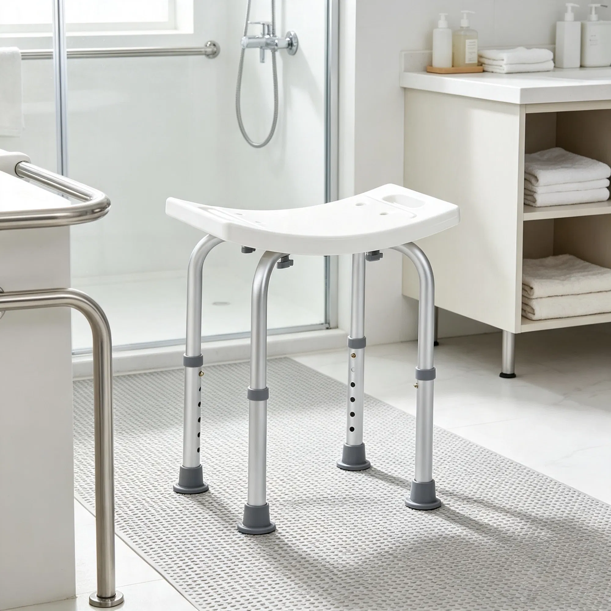 Shower Chair, Adjustable Height Shower Stool with Built-in Handles, Non-Slip Bath Bench…