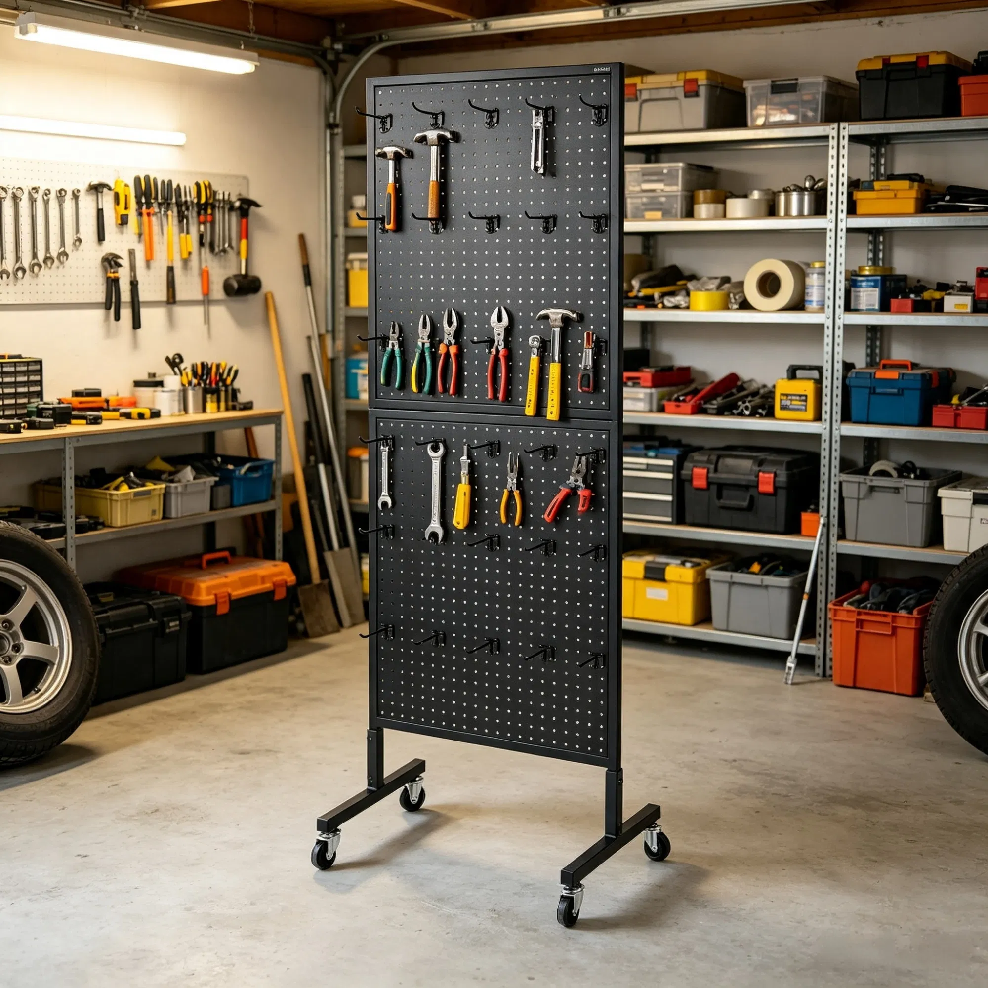 23.6 x 63 in Standing Pegboard Display Stand, with 30 Hooks for Grocery & Jewelry Shop