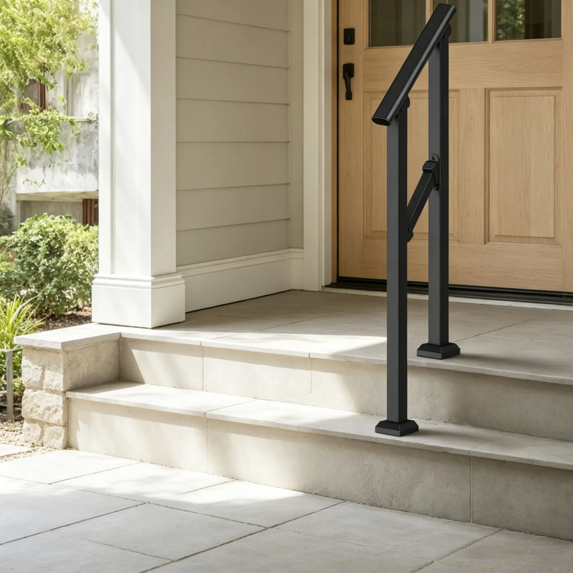 1-2 Step Stair Handrail Kit for Outdoor Steps, Black Square Tube Design, Stair Rails for…