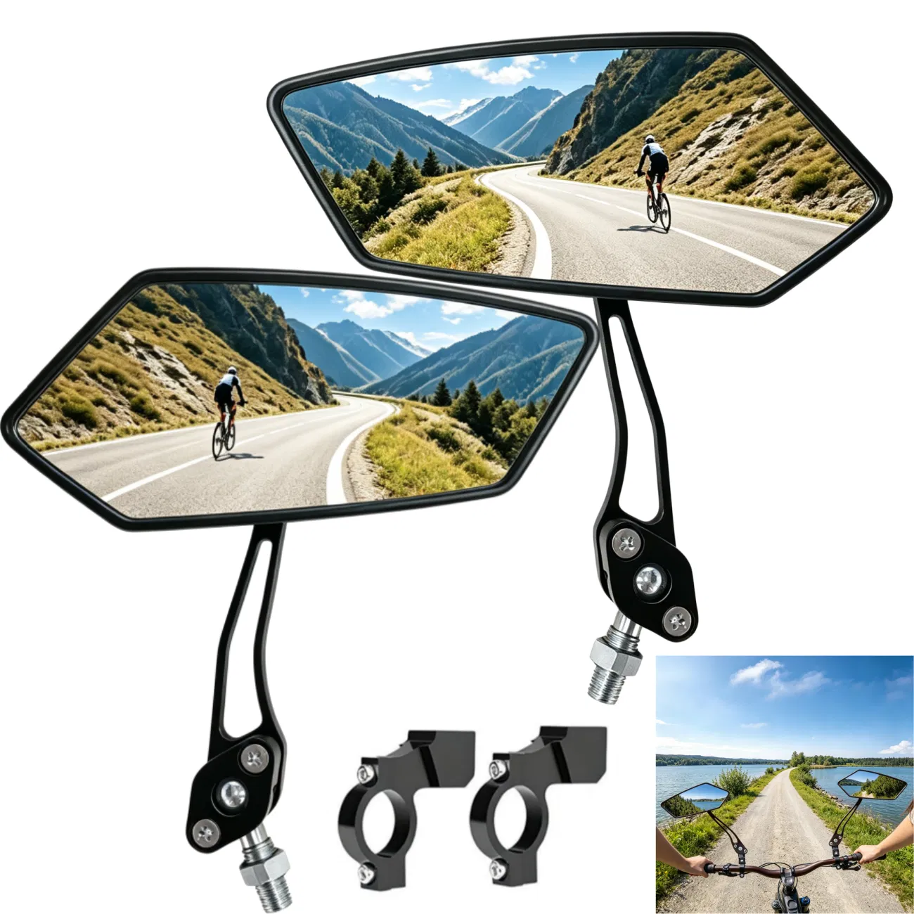 1 Pair Bike Mirror Rotaty Diamond MTB Road Cycling Bicycle Handlebar Rear View Glass (US…