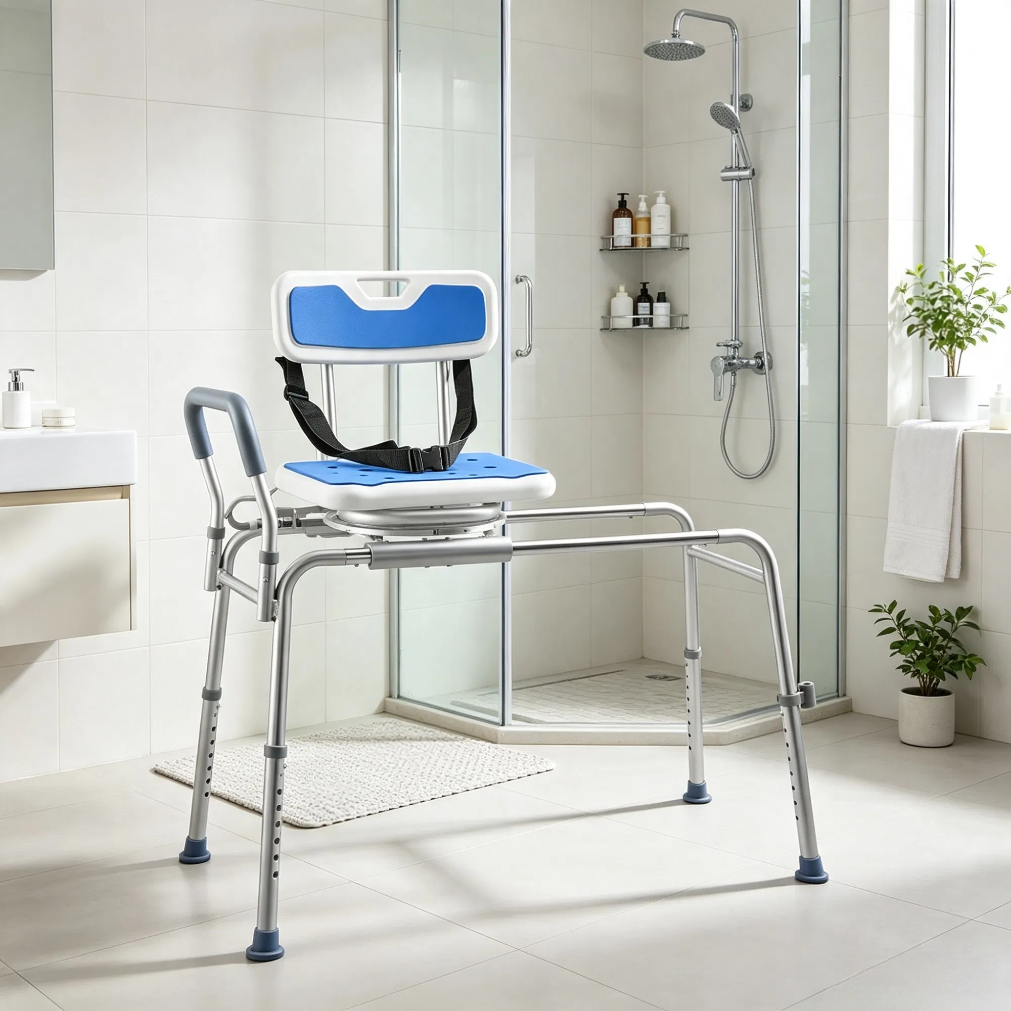 Sliding Shower Chair with Swivel Seat, 400 lbs Tub Transfer Bench with Padded Arms…