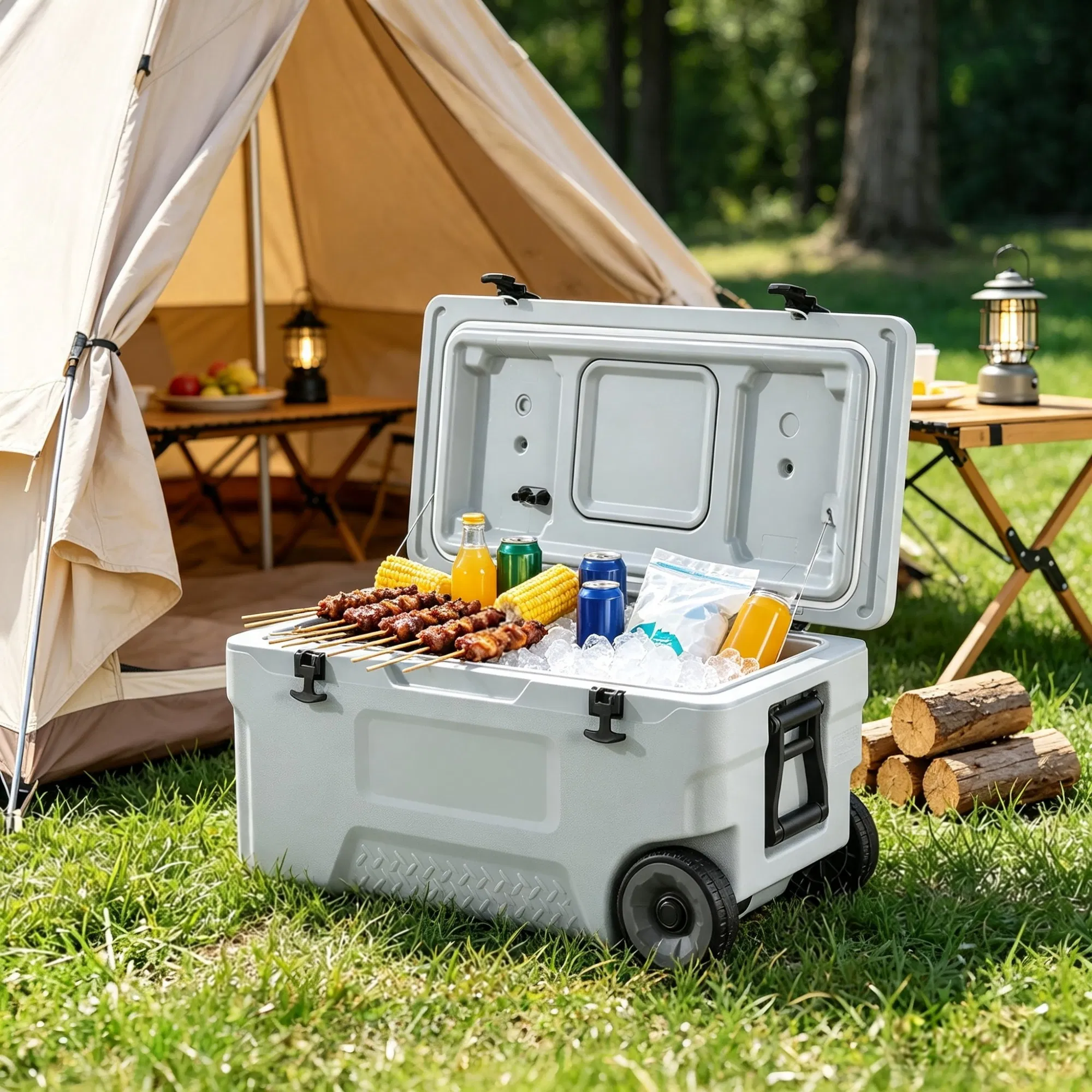 74 QT Portable Wheeled Cooler, Cup Holder & Sturdy Handles, for Family Picnics & Long…
