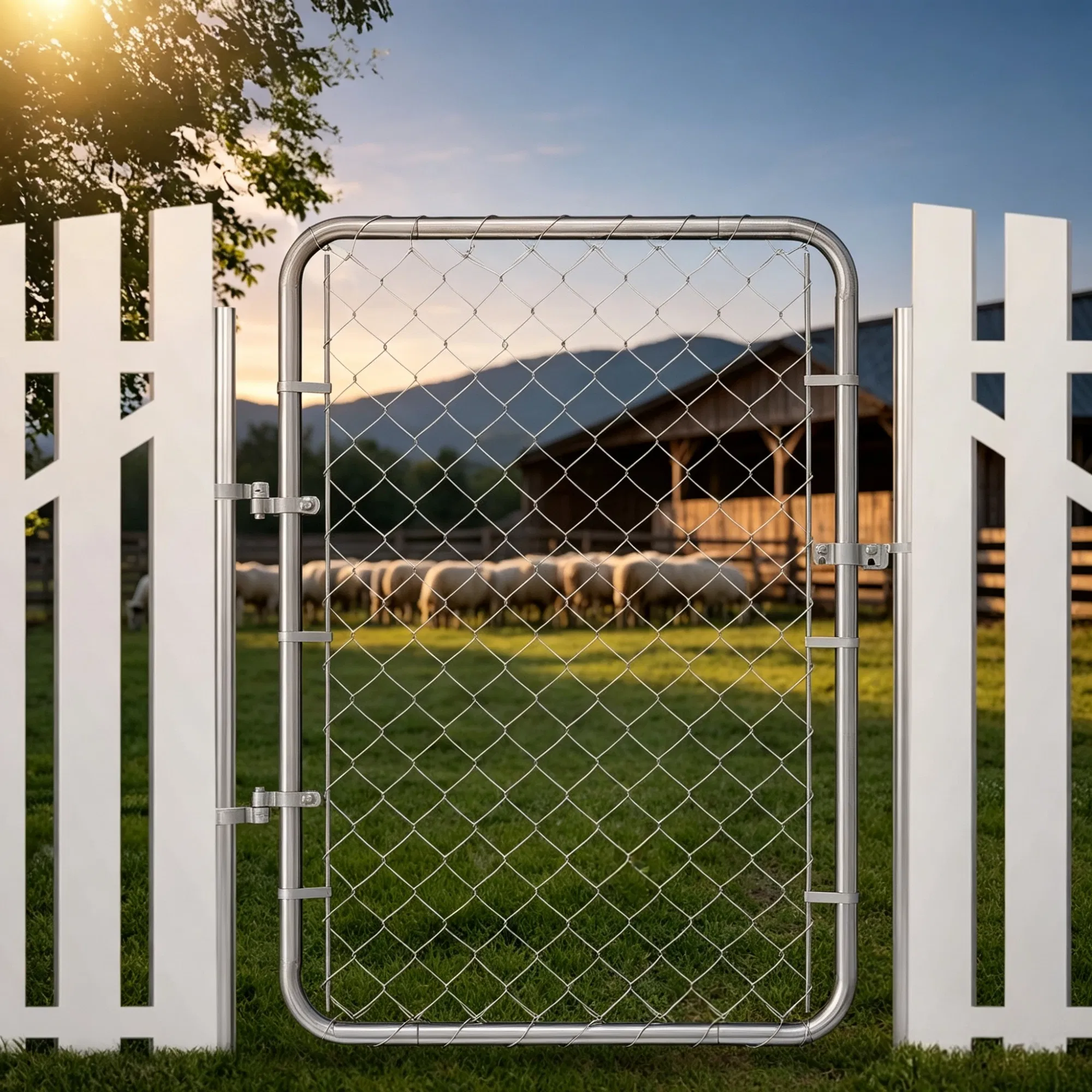 32 x 46 in Adjustable Chain Link Fence Gate, Fits 2-4 ft (W) x 4 ft (H) Openings, for…