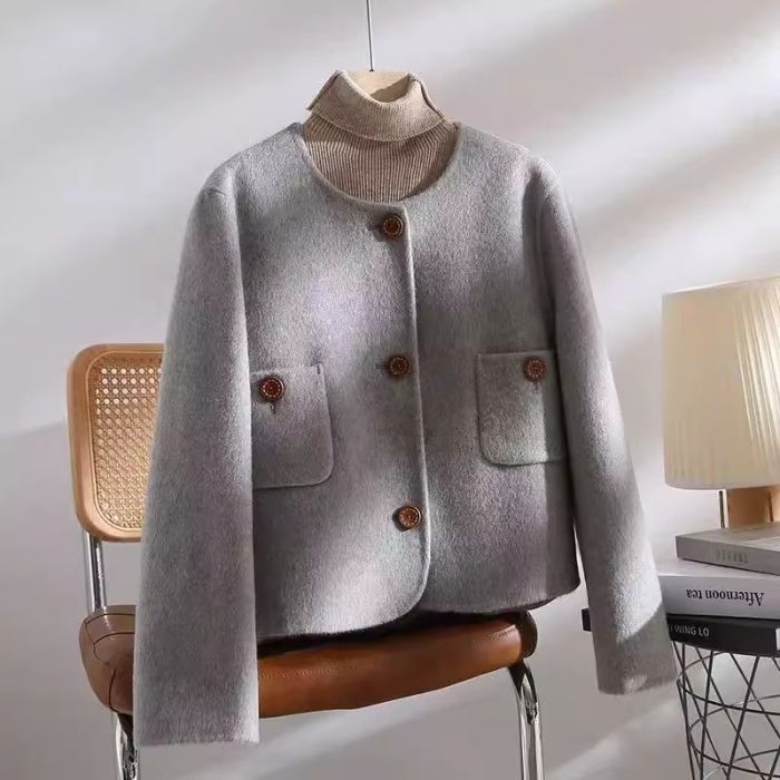Gray Chanel-style Wool Coat For Women