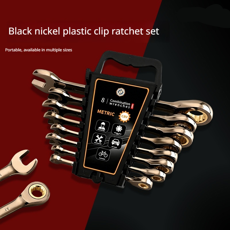 Quick Dual-Use Black Nickel Ratchet Wrench Set