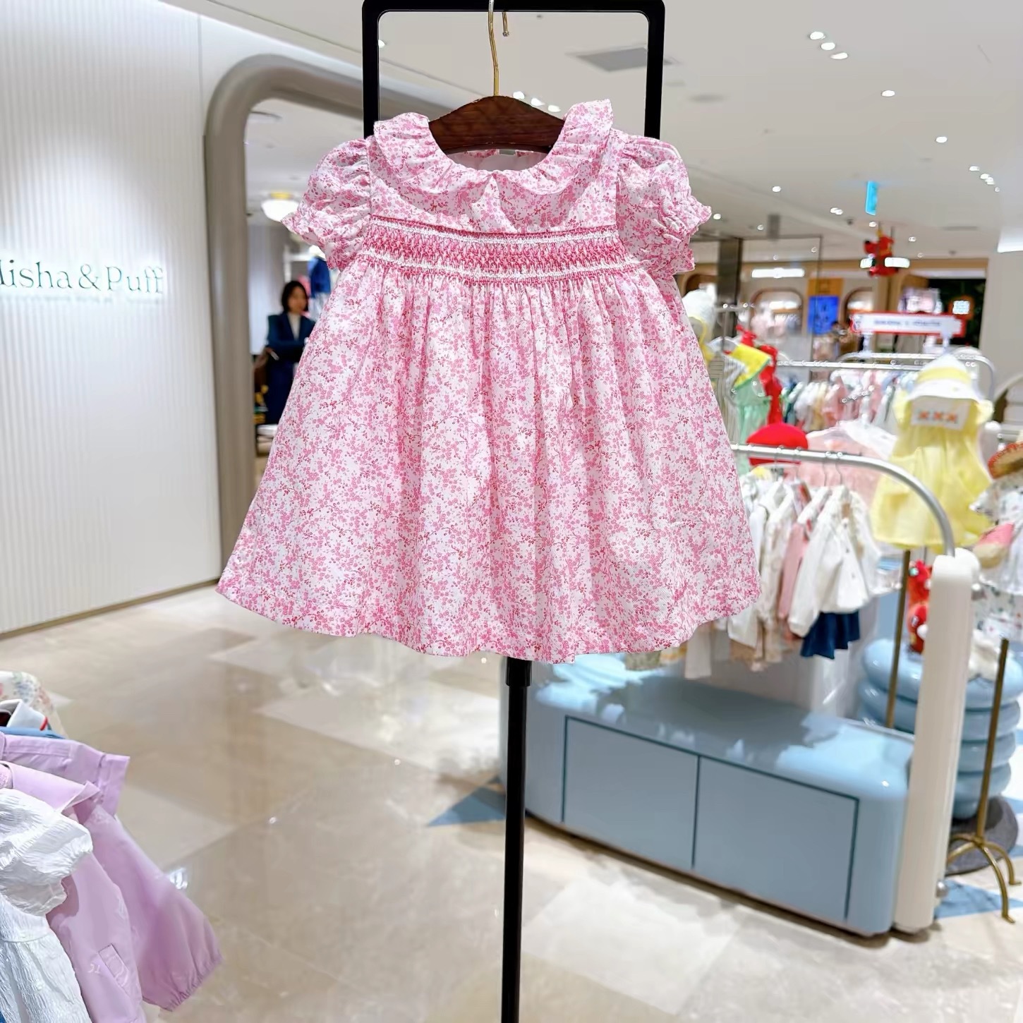Girls Floral Puff Sleeve Dress Pure Cotton