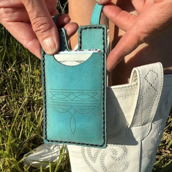 Western-style Wind Boots With A Leather Wallet Attached
