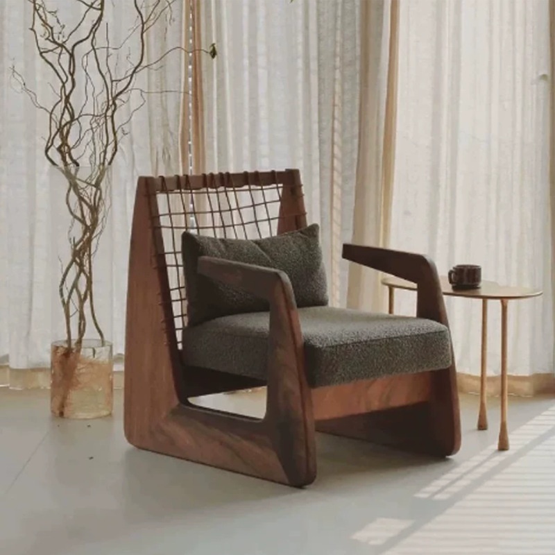 Upholstered Lounge Chair Armrest Dining Solid Wood