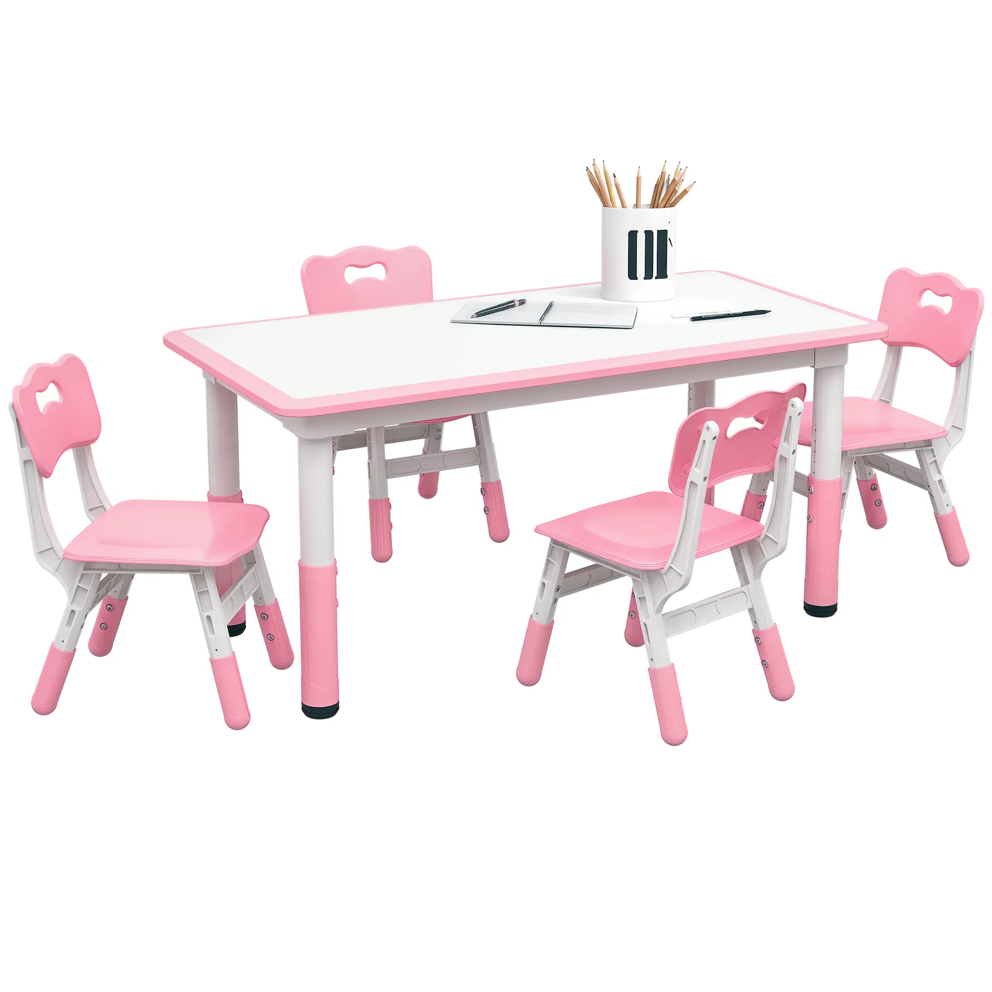 Kids Table and Chair Set with 4 Chairs, Adjustable Height, Easy to Clean, for 1.5 - 5…
