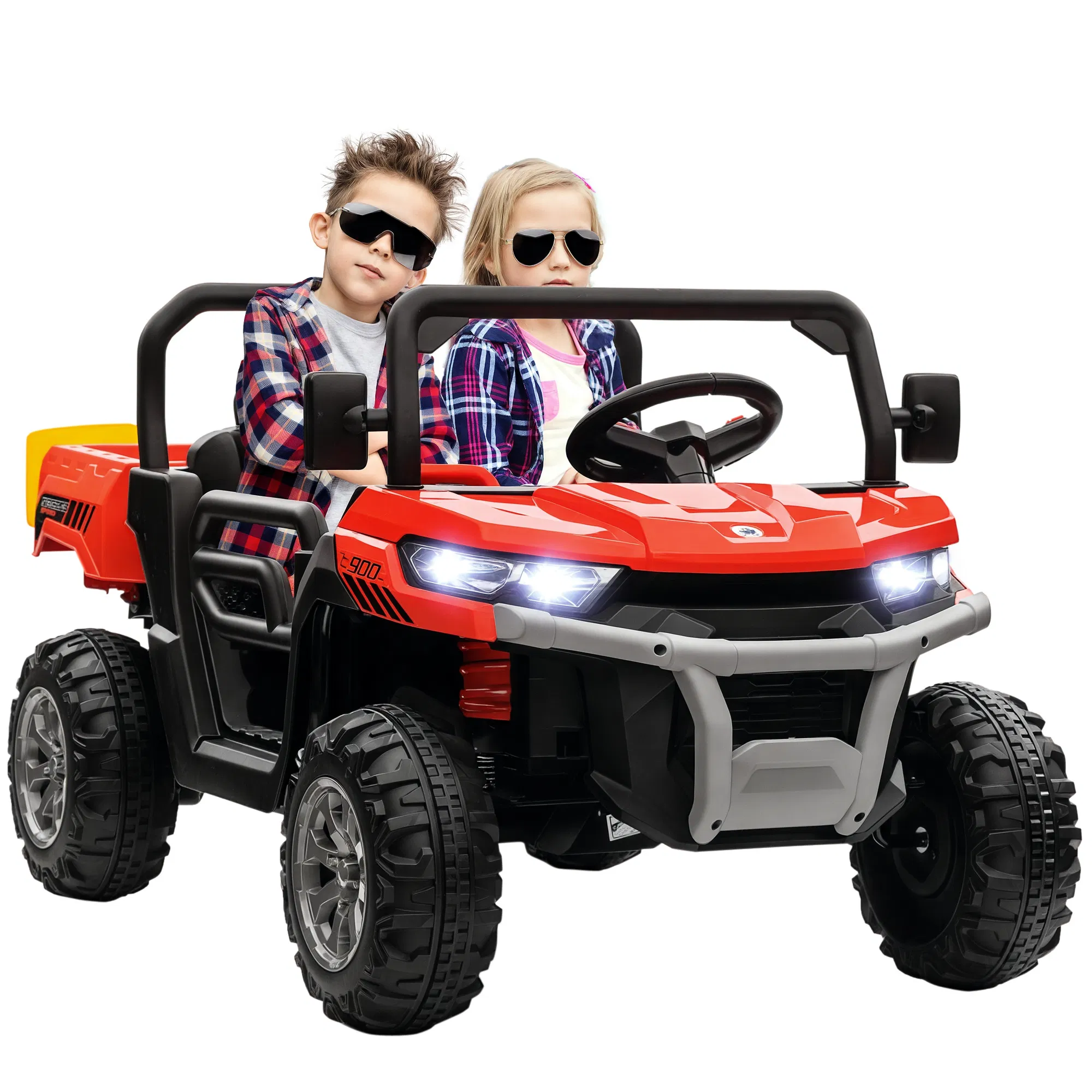 12V Ride on Car with Electric Bucket, Two-Seater, Shovel, Remote Control, Spring…