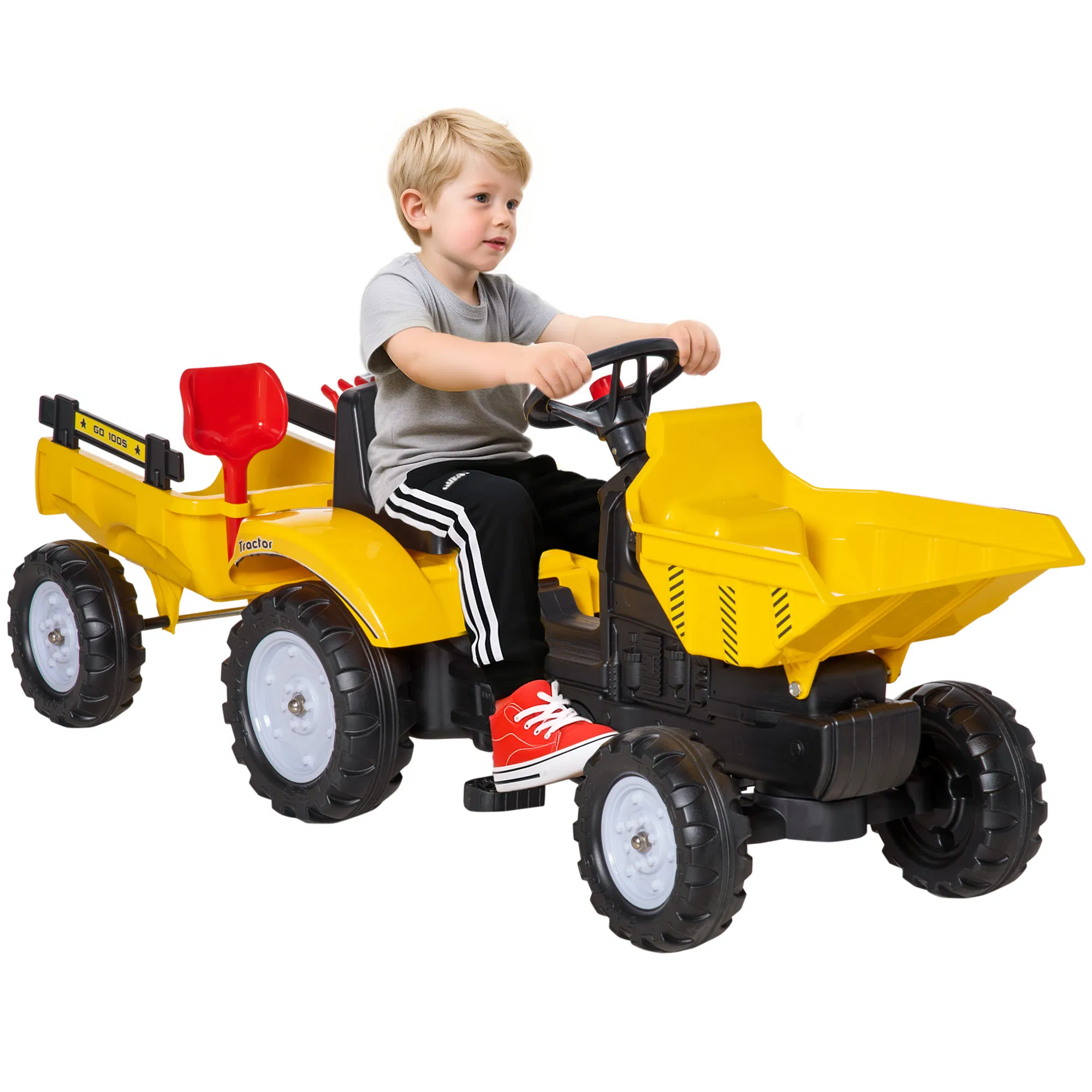 Ride on Toy Dump Truck for Kids, Pedal Construction Car with Detachable Trailer for 3…