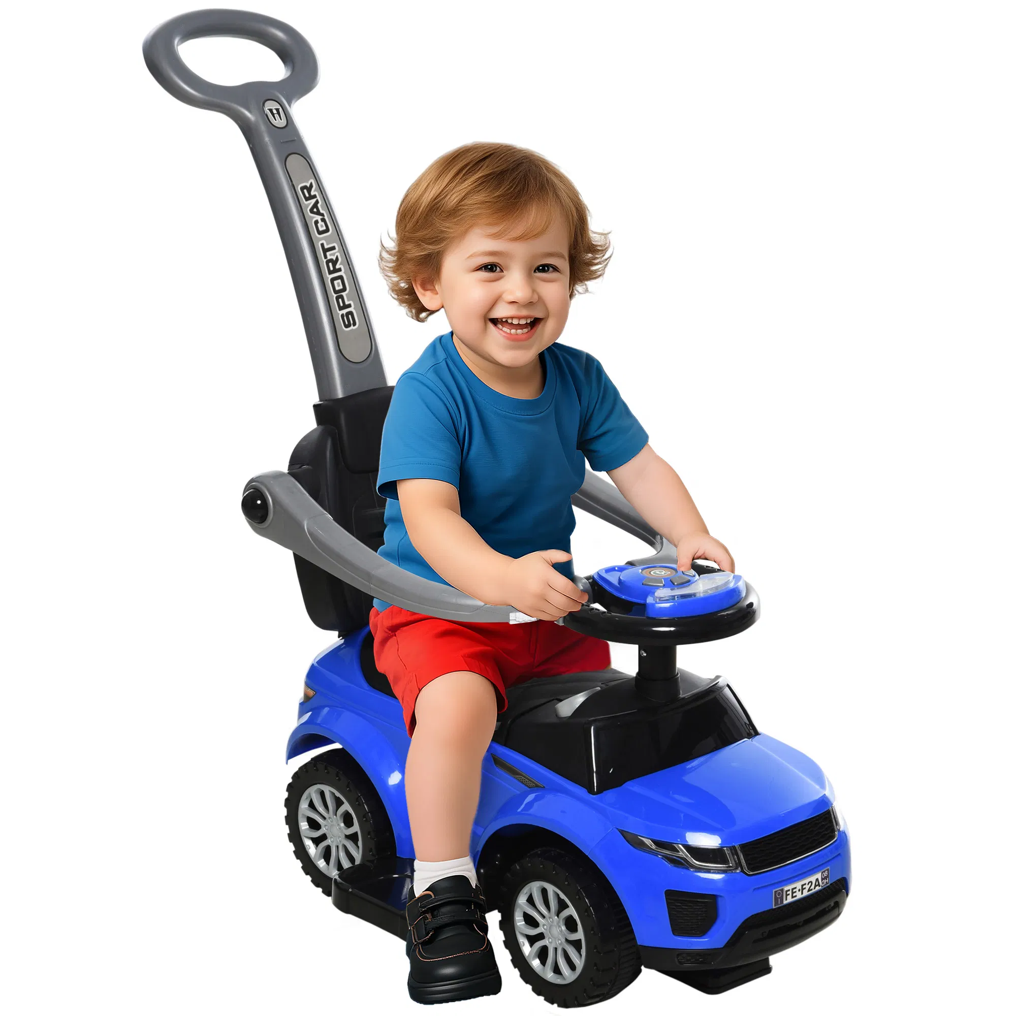2-in-1 Kid Ride on Push Car Stroller Sliding Ride on Car with Horn Music Light Function…
