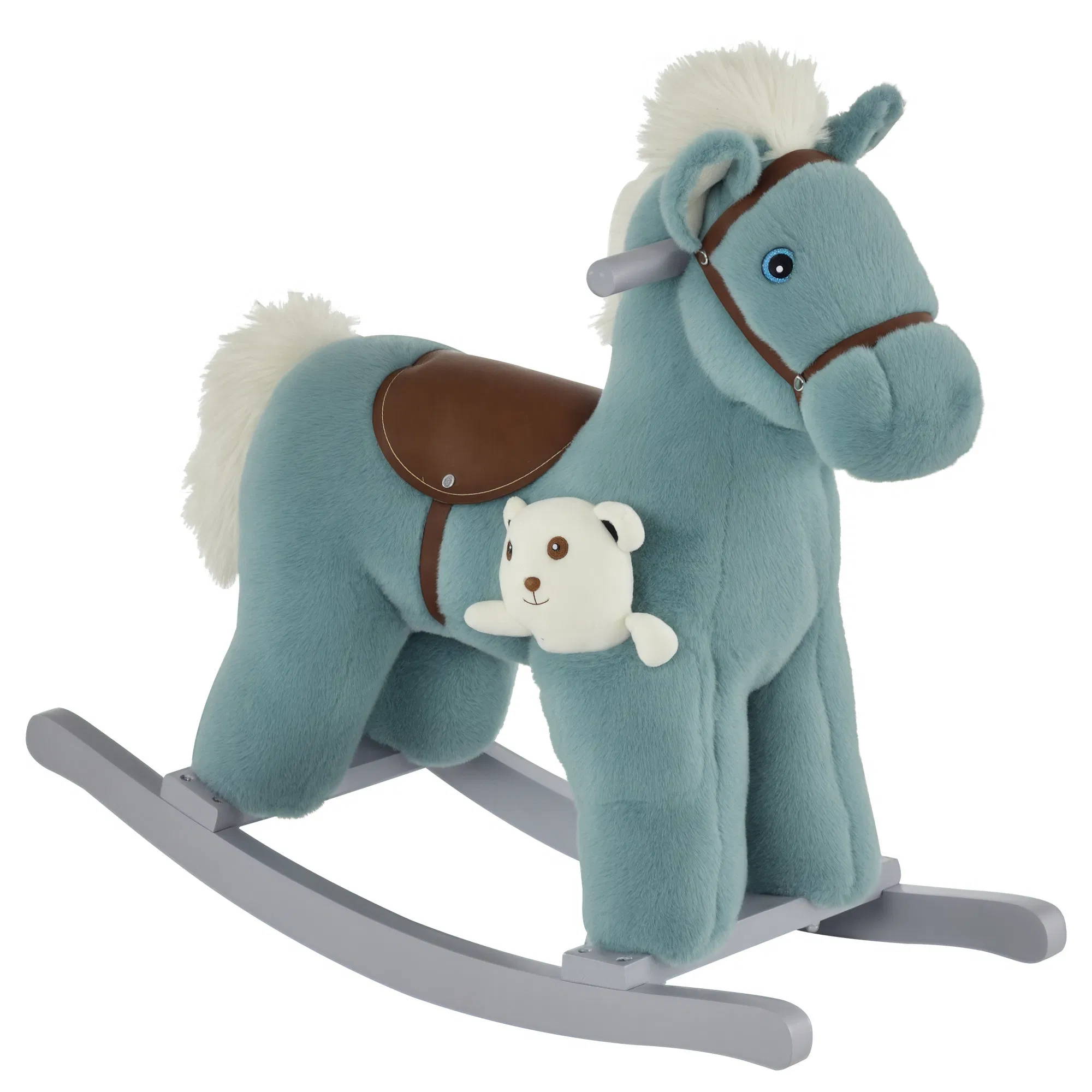 Kids Plush Ride-On Rocking Horse with Bear Toy, Children Chair with Soft Plush Toy & Fun…