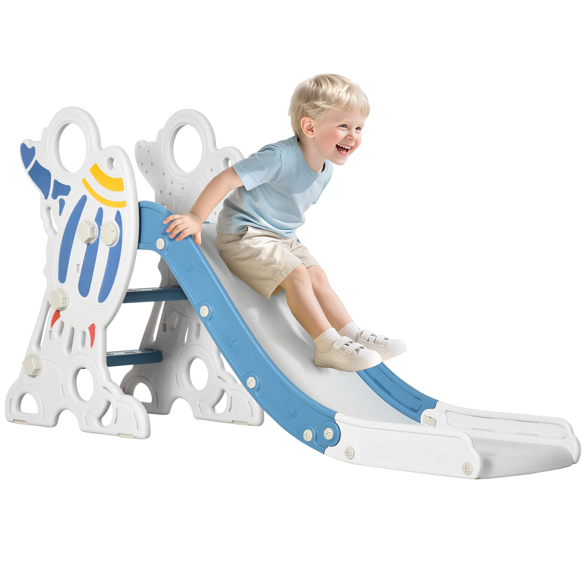 Toddler Slide Indoor for Kids 1.5-3 Years Old, Space Theme Climber Slide Playset, Blue