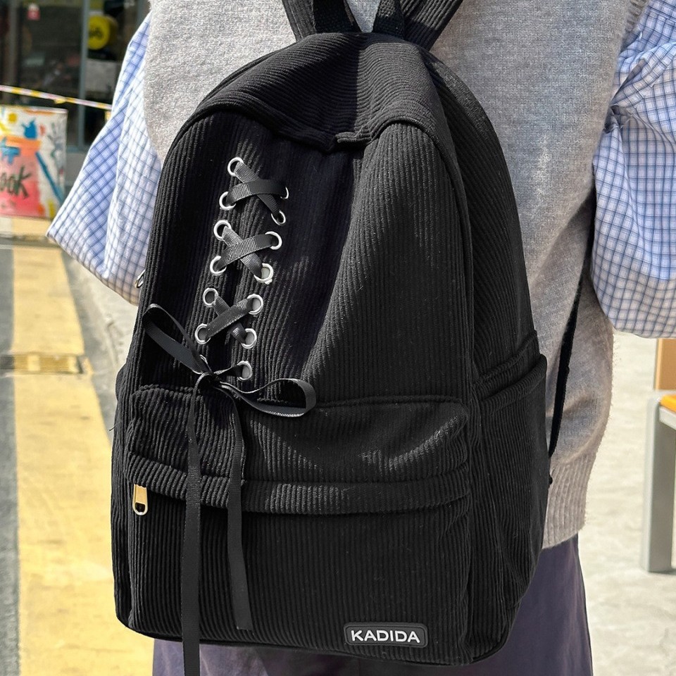 Large Corduroy Bowknot Backpack Casual Travel Polyester Fabric
