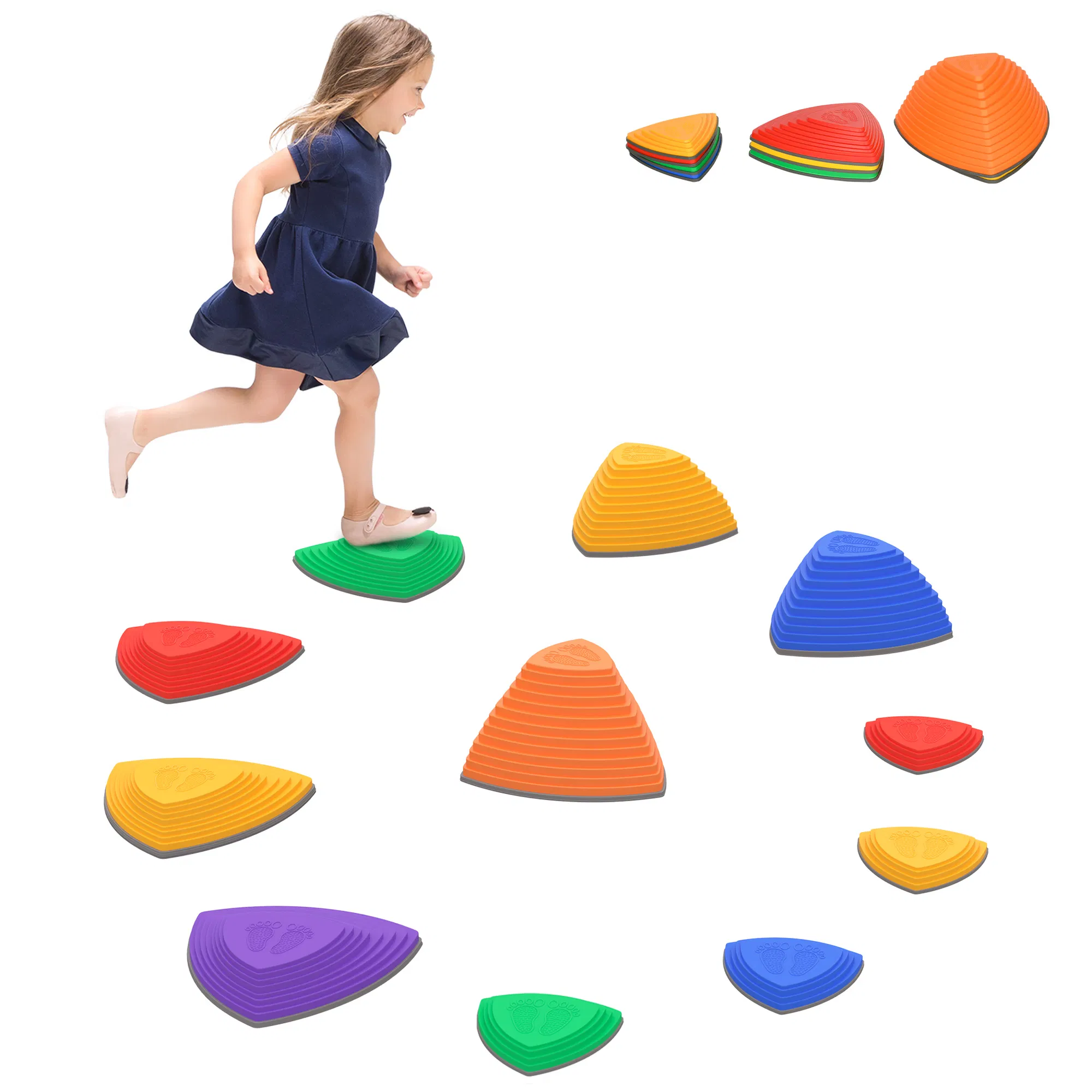11-Pack Stepping Stones Kids with Non-slip Rubber, Stackable Balance River Stones for…