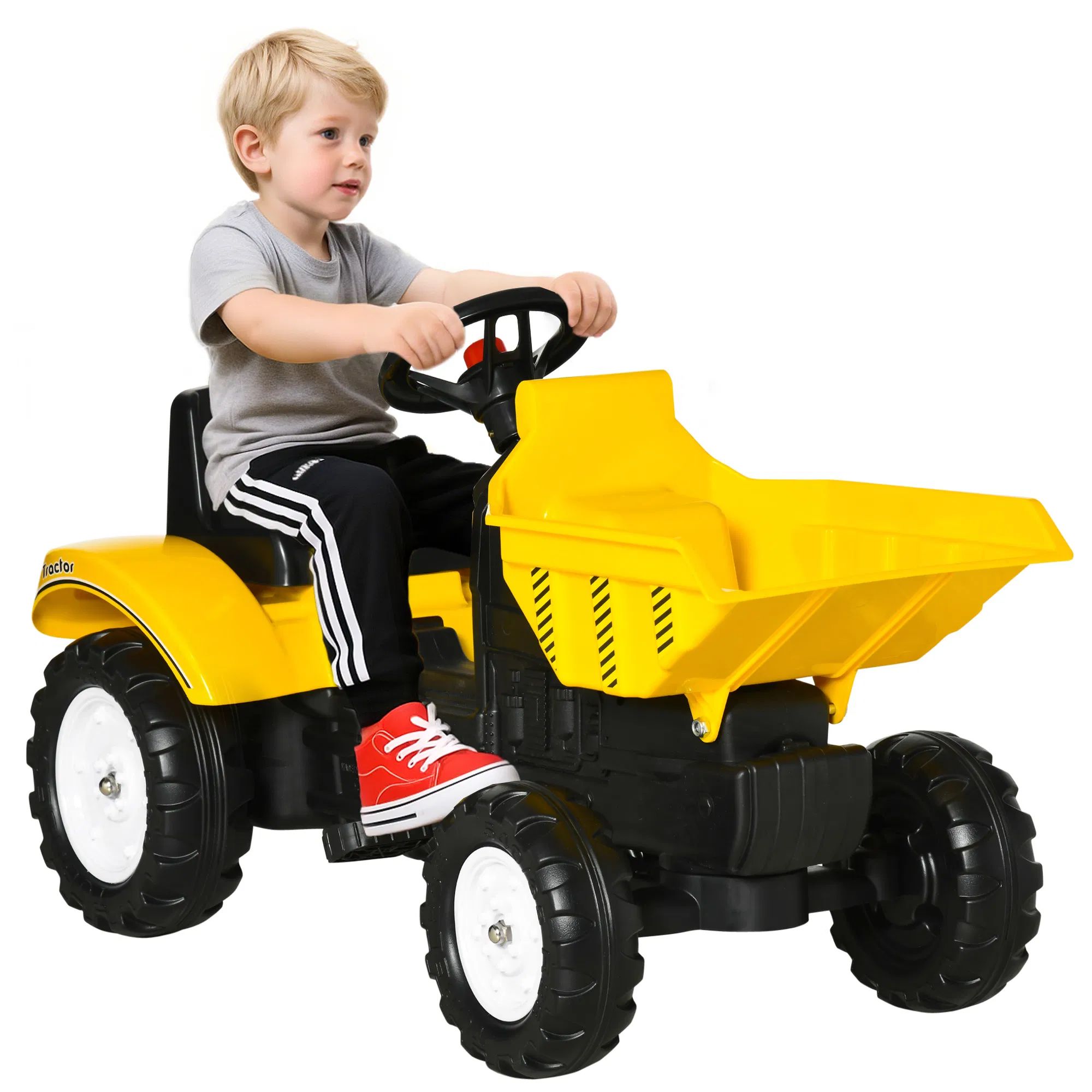 Ride on Tractor for Kids, Pedal Construction Car with Manual Control Bucket for 3 Year Old, Yellow