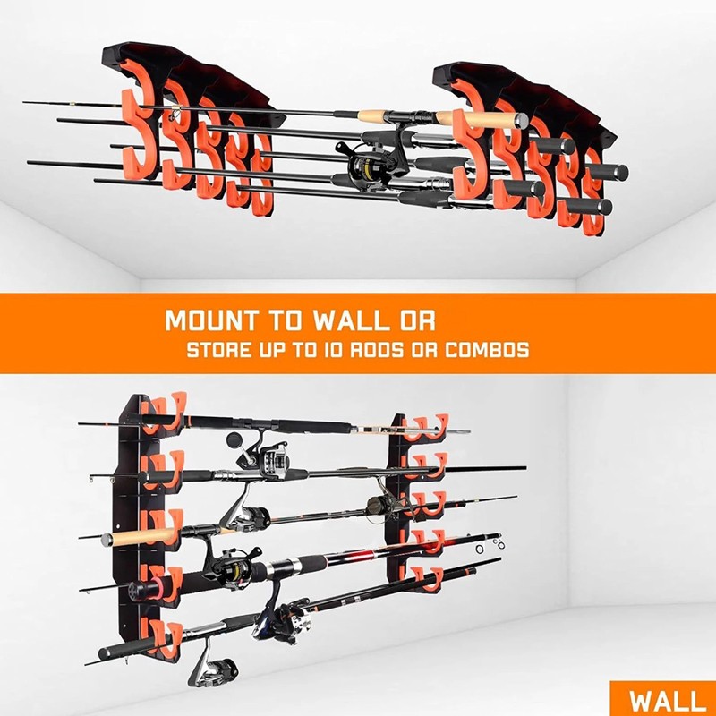 1Pair Fishing Pole Rod Holder 10 Reel Ceiling Or Wall Mount Garage For Storage