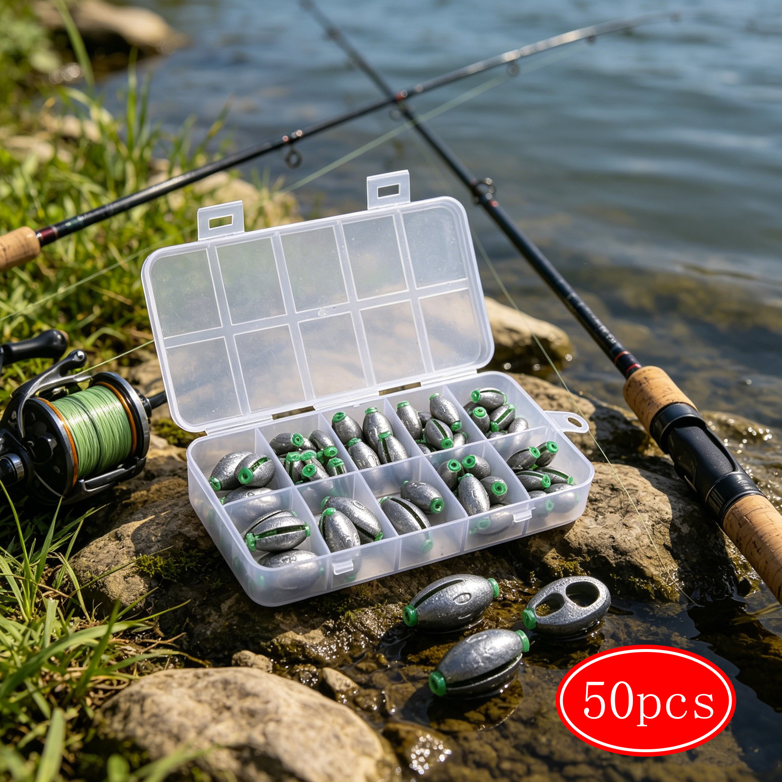 Set Of 52 Lead Fishing Weights With Storage Box, 2g To 20g, For Precision Fishing Tool…