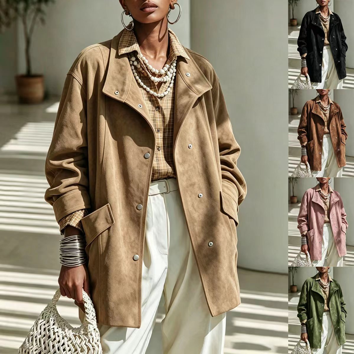 Women's Mandarin-collar Mid-length Coat