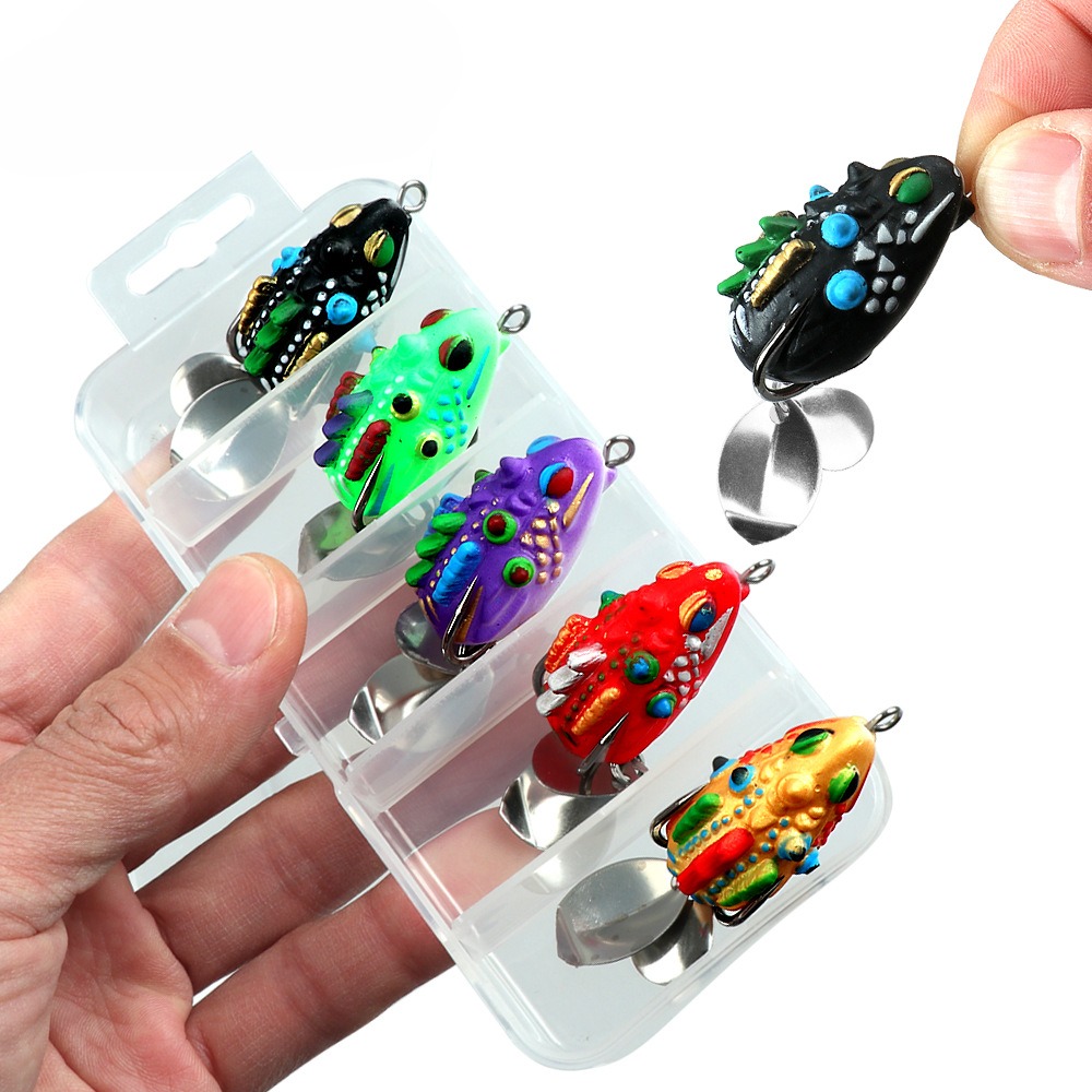 5-Color Set Double Sequin Flattened Reinforced Hook Frog Lure Set