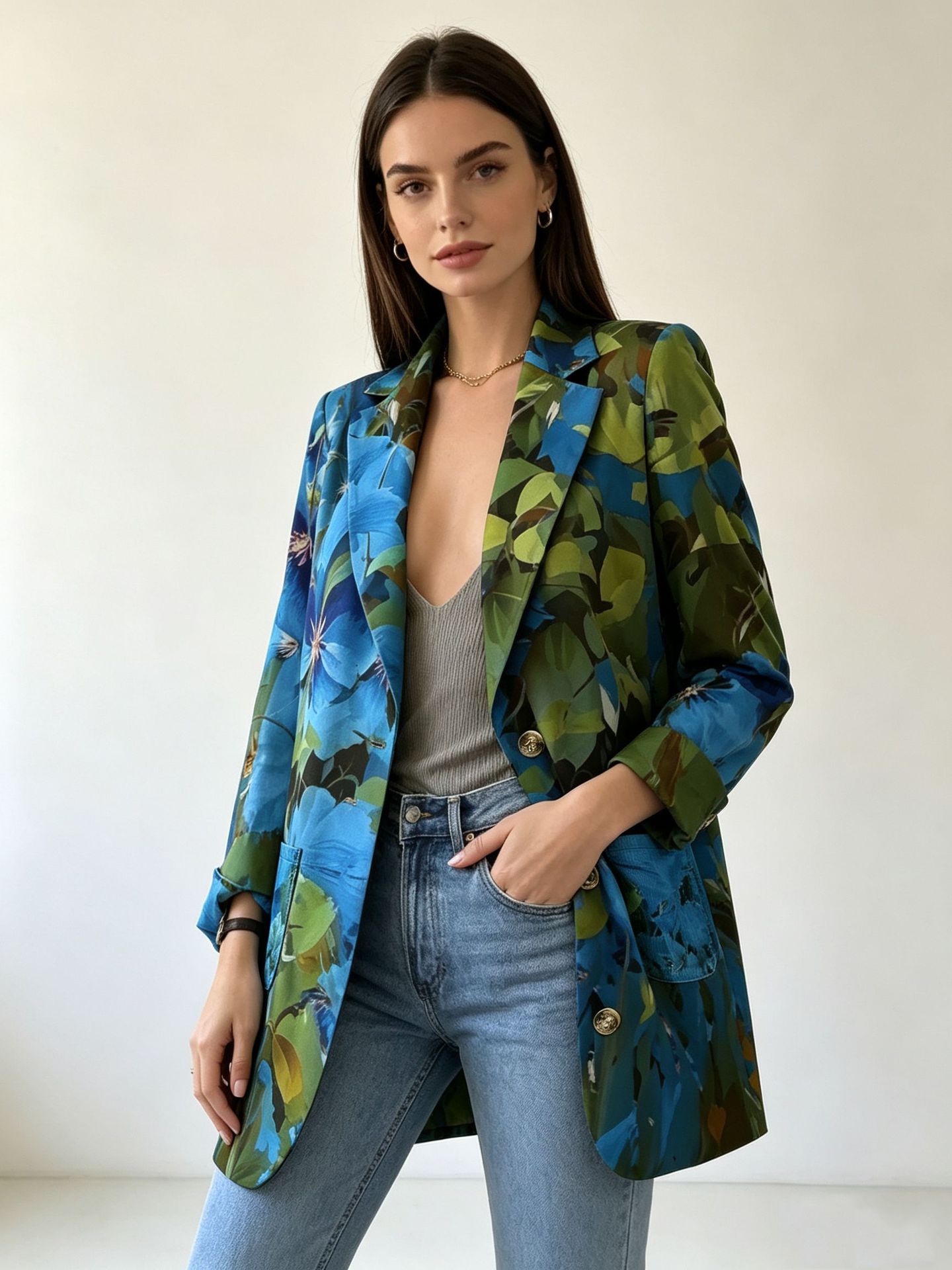 European And American Women's New Coat, Floral Print, Single-breasted, Waist-cinching…