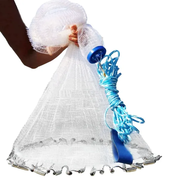 Fishing Cast Net Bait Trap Easy Throw Heavy Duty Hand Cast Net With Chain Sinker Bottom…