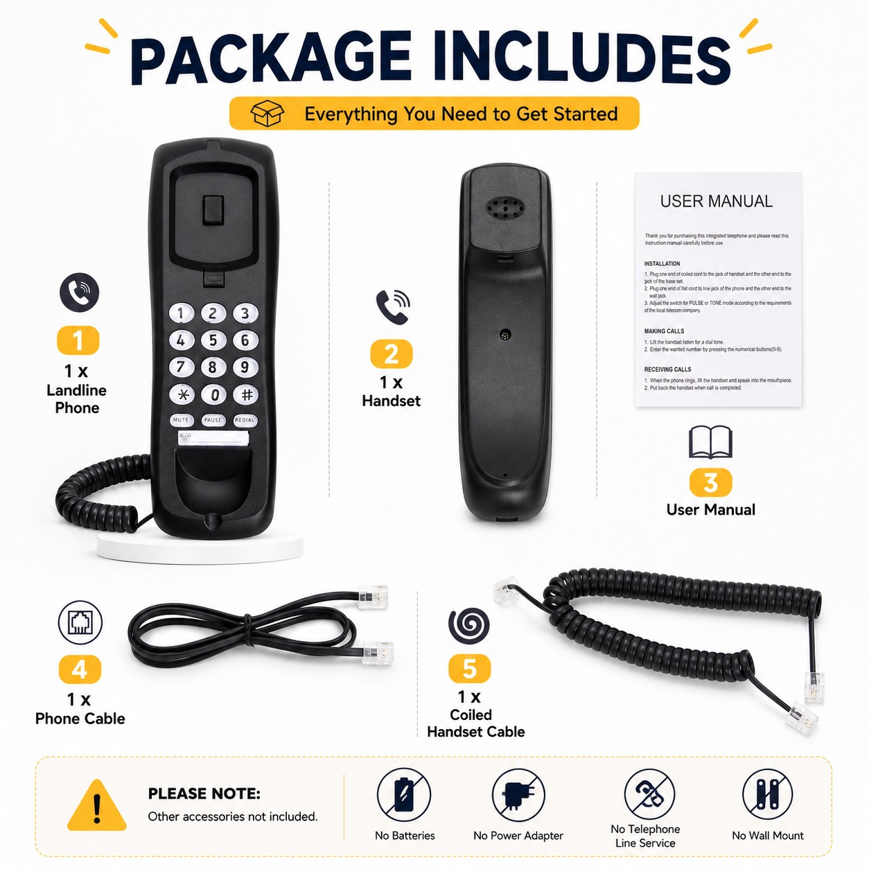 Small Corded Landline Phone Mini Desktop Wall Mount Telephone Home Office Hotel