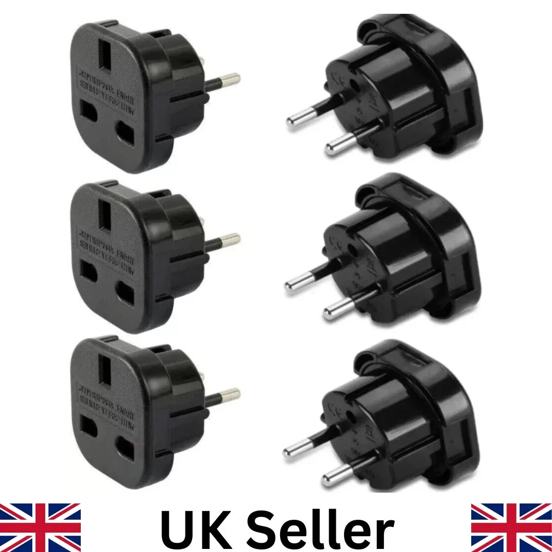 6X Black UK To EU Travel Adaptor Europe European Plug Adapter UK 3 Pin To 2 Pin