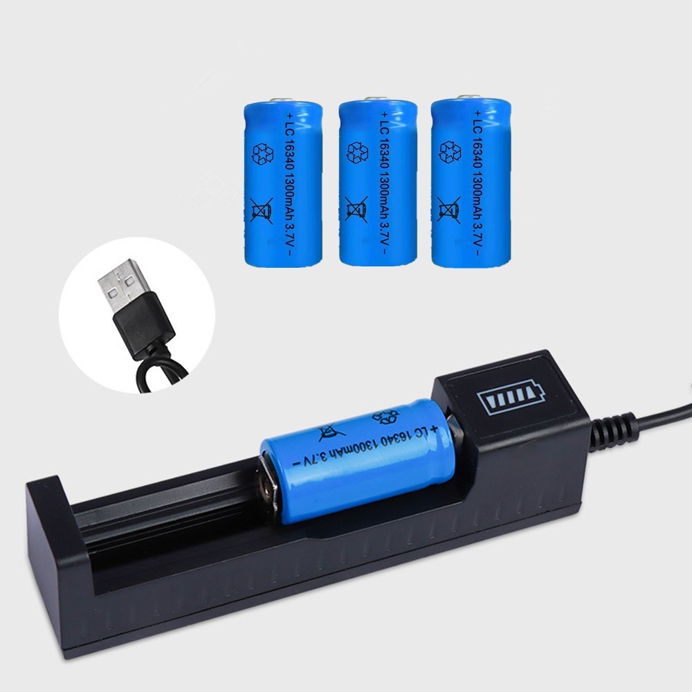 1300 MAh 16340 CR123A Rechargeable Lithium-ion Battereis 3.7 V Li-ion Battery USB Battery…