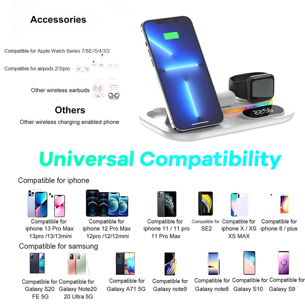 Wireless Charging Station 4-in-1 Fast Charging Station Wireless Charger Stand Compatible…