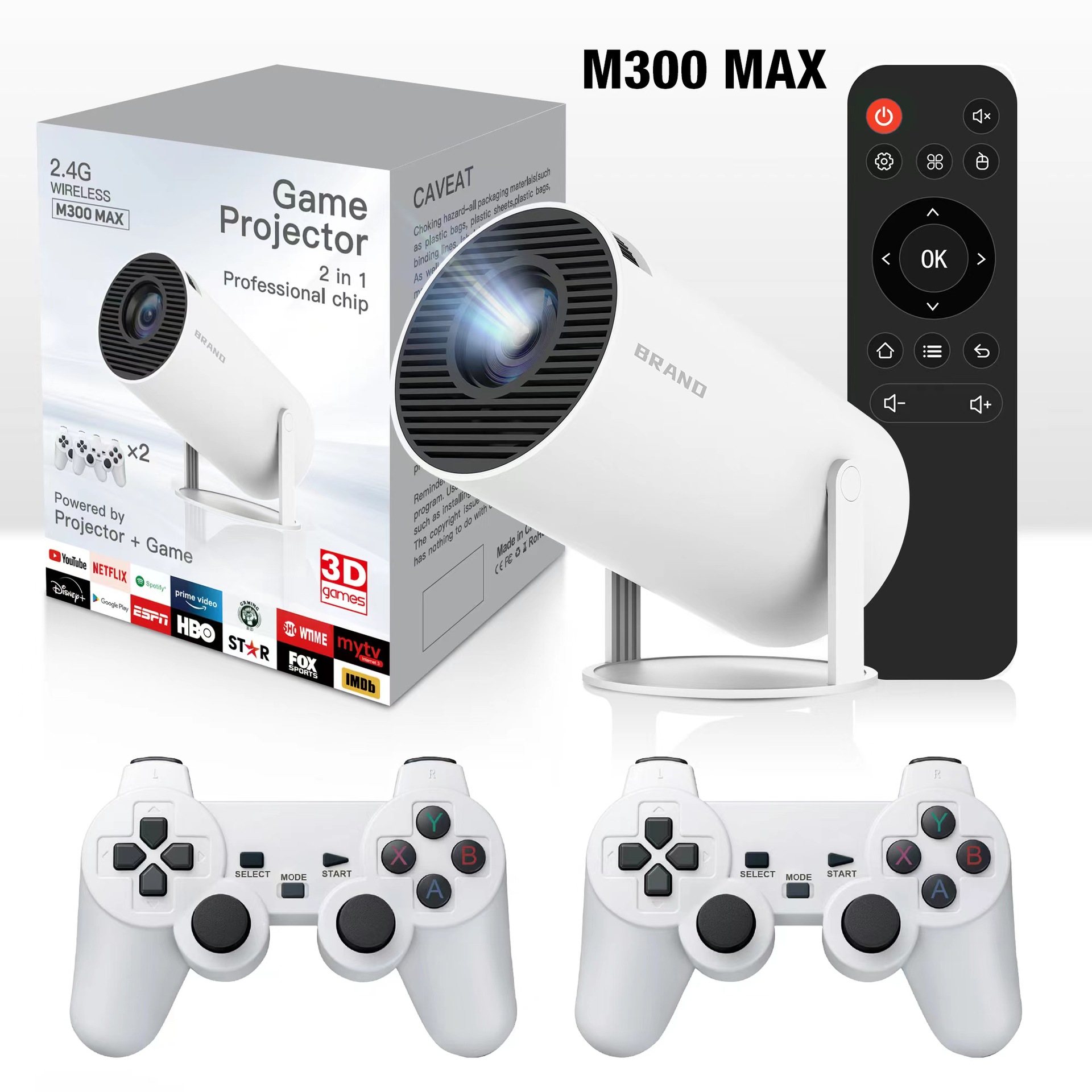M300 MAX Game Projector, Portable Smart Android Projector With 2 Wireless Game…