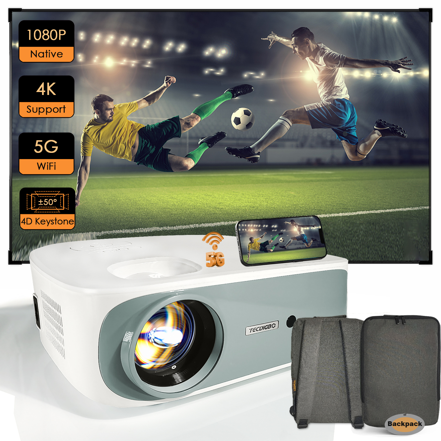 Native 1080P Projector 4K Support 9500 Lumens 5G WiFi Bluetooth 5.0 Movie Projector 400…