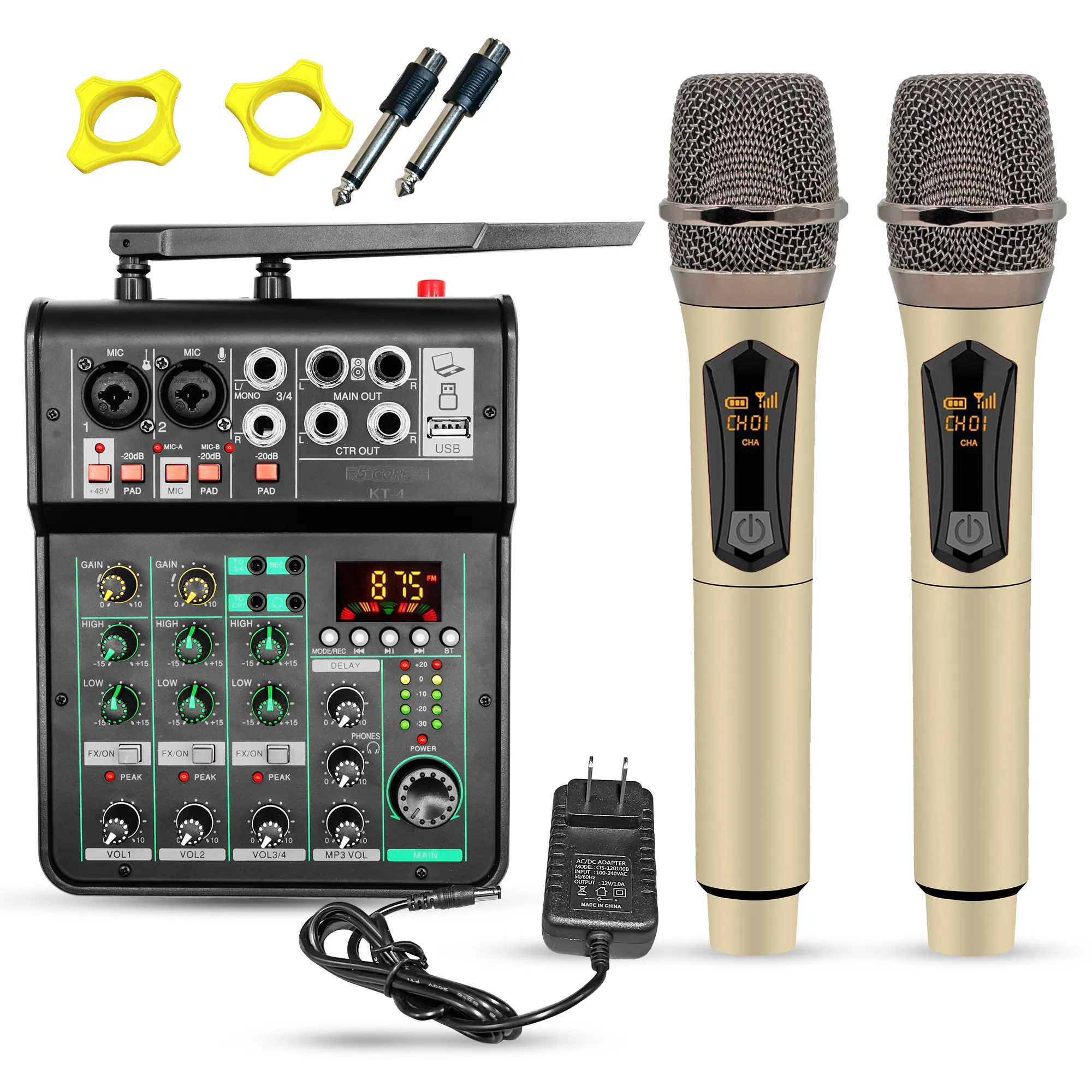 5 Core Audio Mixer Sound Board 4 Channel XLR Stereo Receiver w Bluetooth USB Microphone…