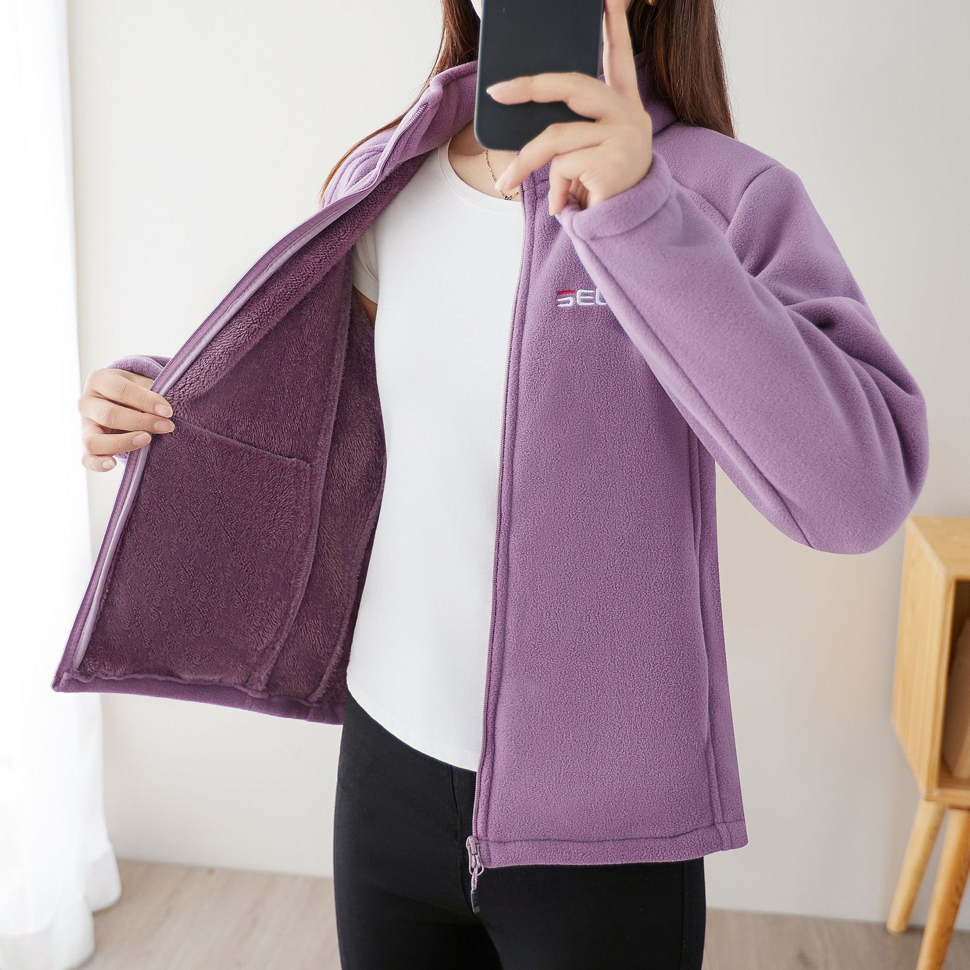 Women's Fleece-Lined Thickened Zip-Up Cardigan