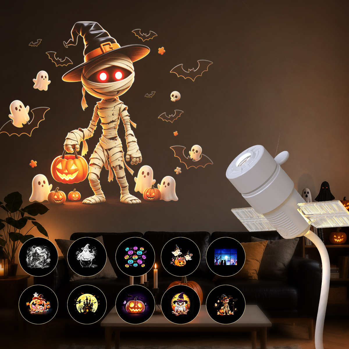 Satellite Shape Projector Light, USB Halloween Projection Night Light, Portable Starry…