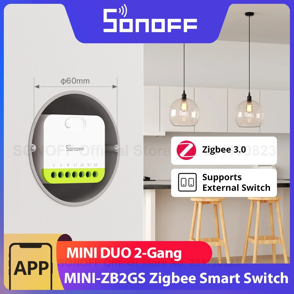 SONOFF MINI DUO 2-Gang Zigbee Smart Switch MINI-ZB2GS Small & Safe Dual-Load Control…