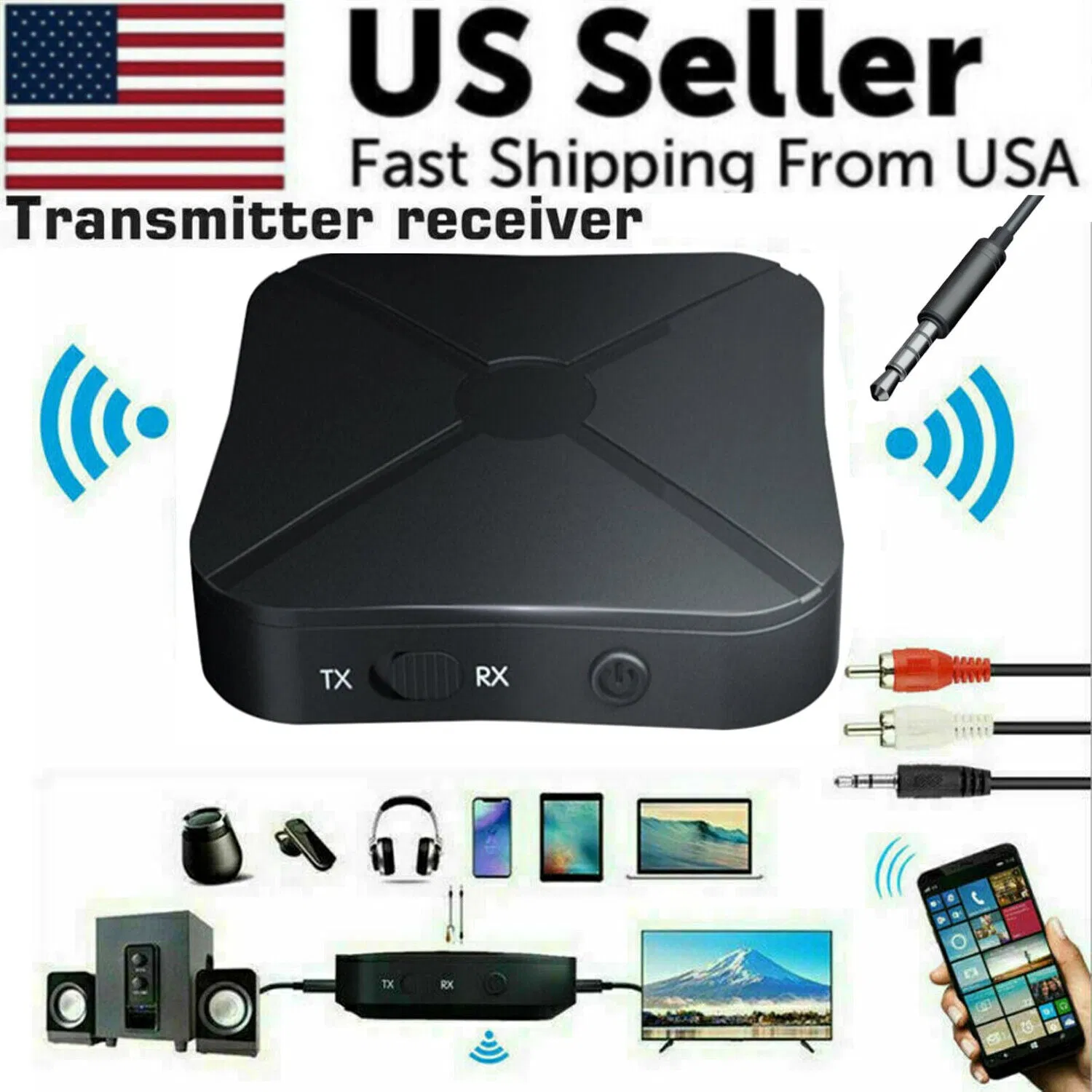 2-in-1 Bluetooth Transmitter Receiver Wireless Adapter TV Home Stereo A2DP Audio