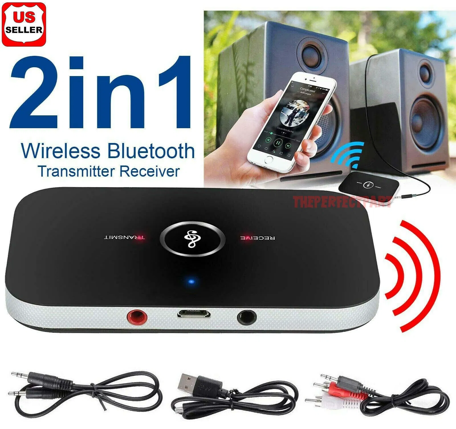 Bluetooth 5.0 Transmitter Receiver 2-in-1 Wireless Audio 3.5mm Jack Aux Adapter
