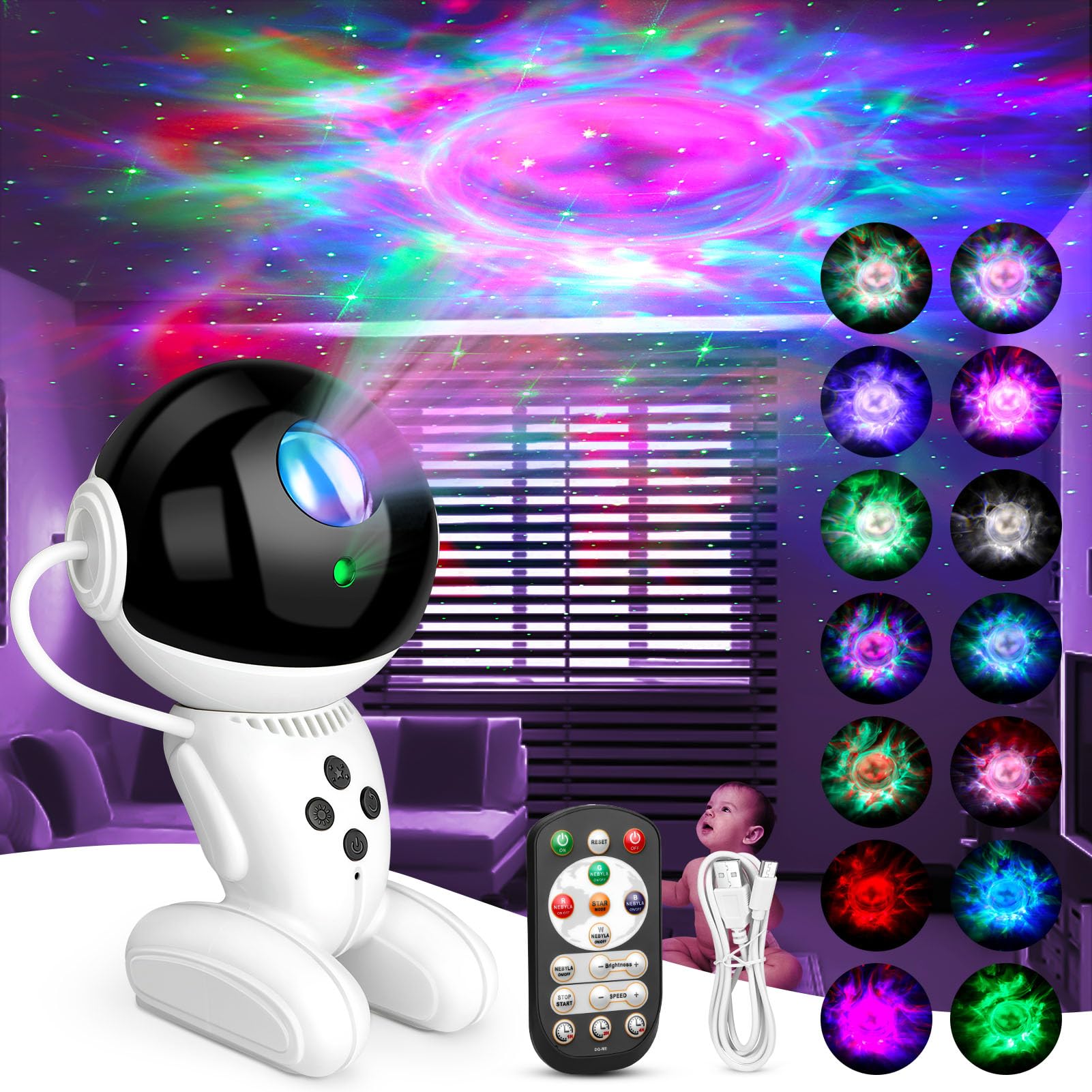 Astronaut Galaxy Night Light, 360 Adjustable Starry Night Light With Timer And Remote…