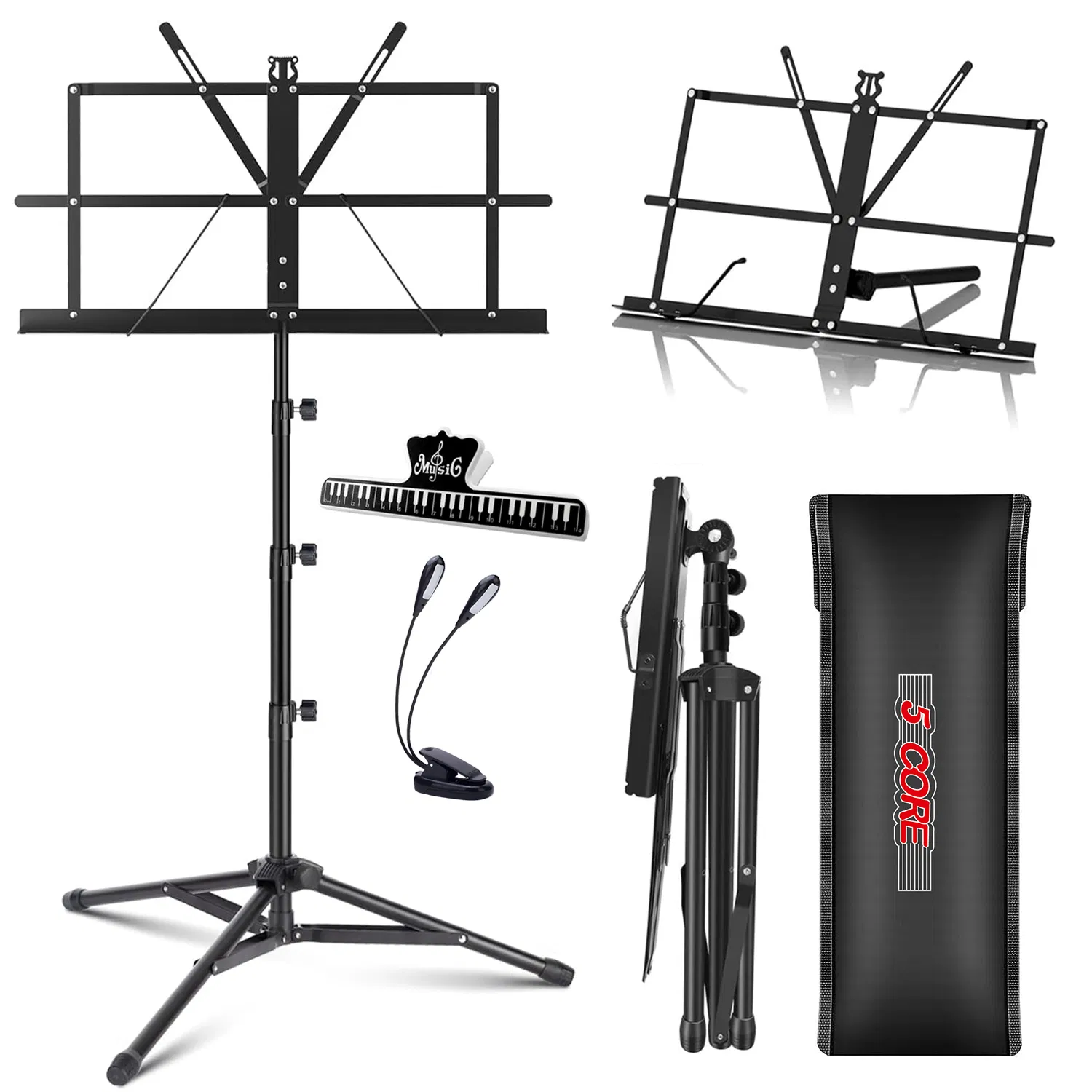 5 Core Music Stand Adjustable Desktop Book Stands Portable Sheet Holder All Metal…