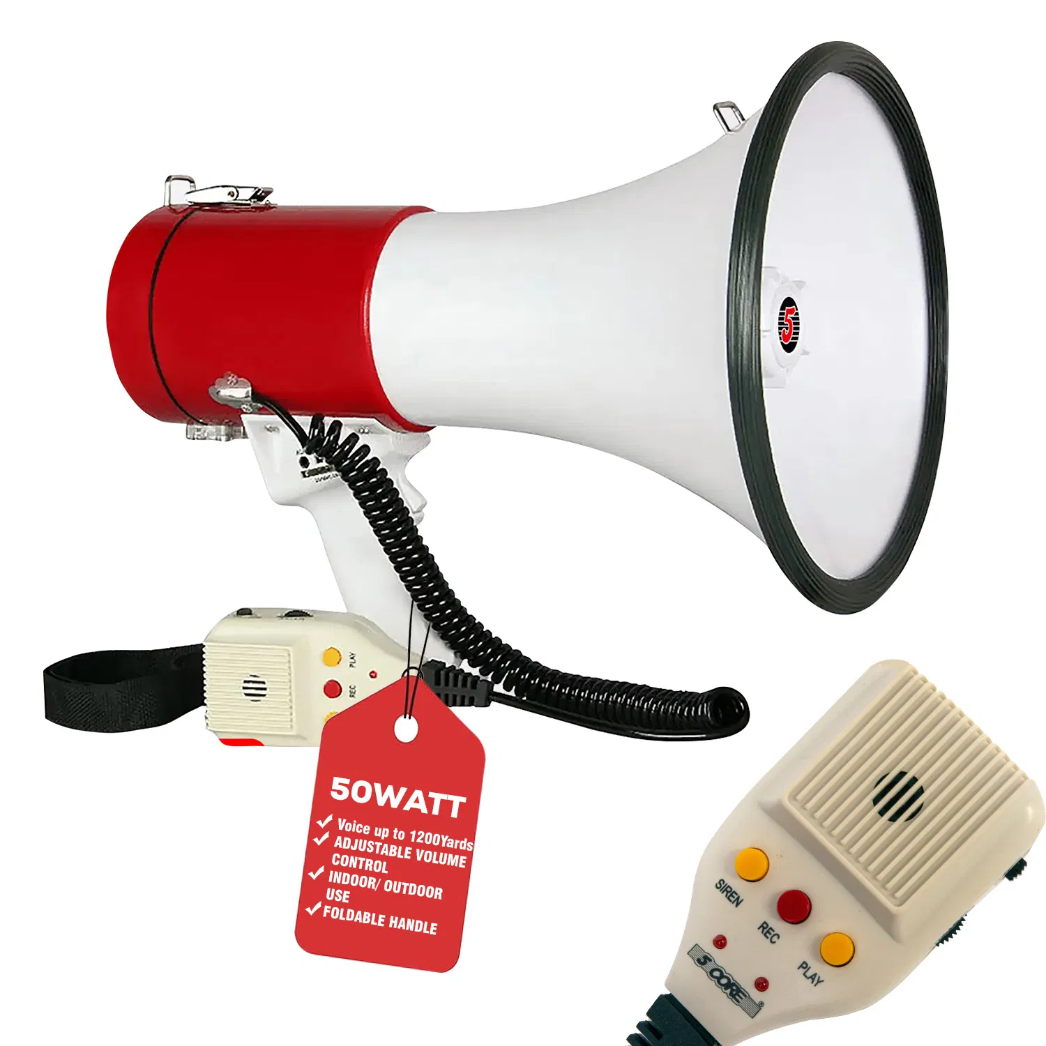 5 Core Megaphone 50W Bull Horn Professional PA Speaker w 1200 Yards Range Loud Siren…