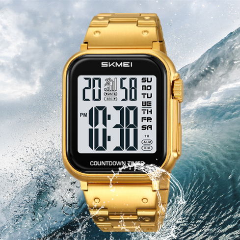 Mens Fashionable Steel-band Watch With Alarm Dual Time Waterproof And A Square Digital…